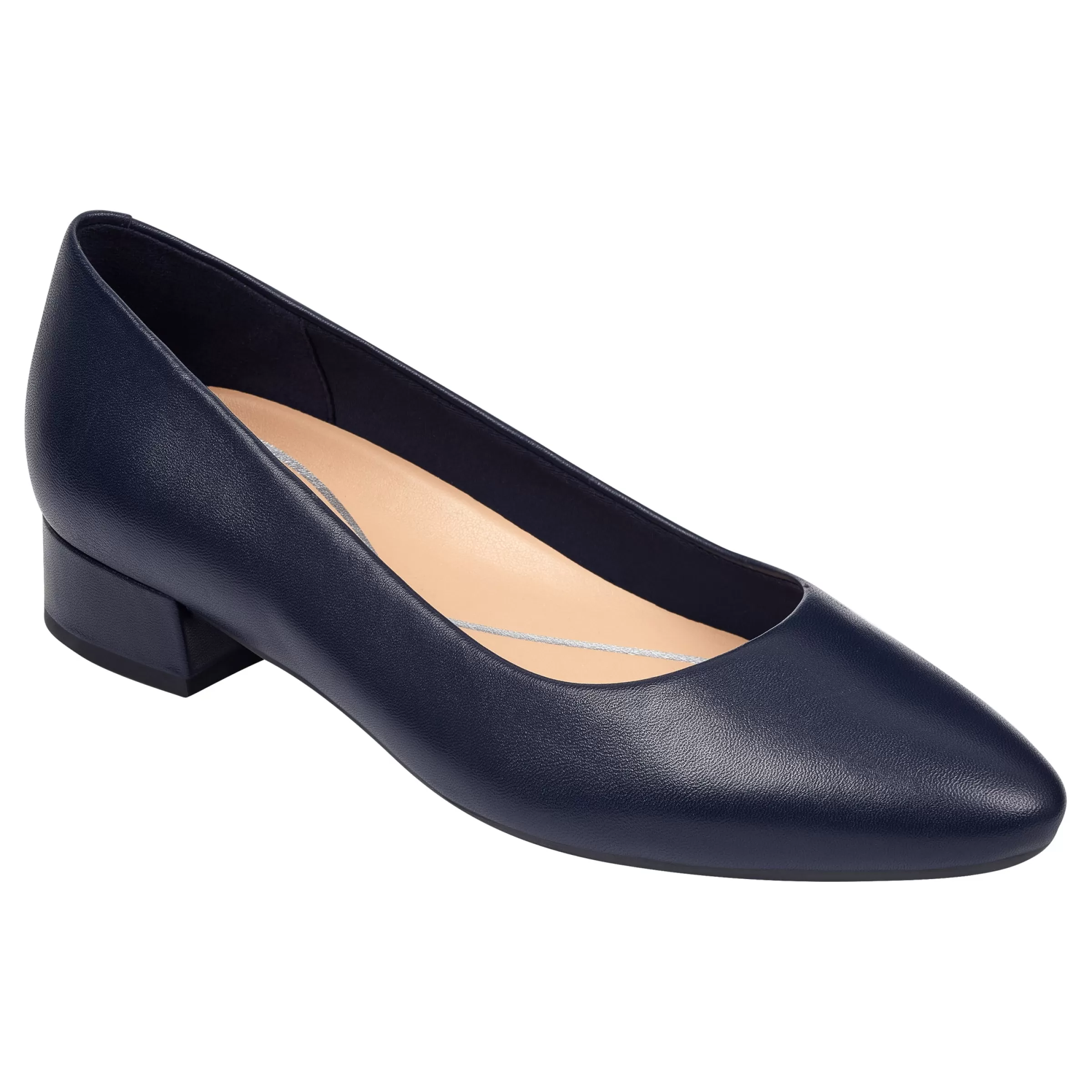 Low Heels | eFlex-Easy Spirit Caldise Leather Low Heel Dress Shoes Navy Leather