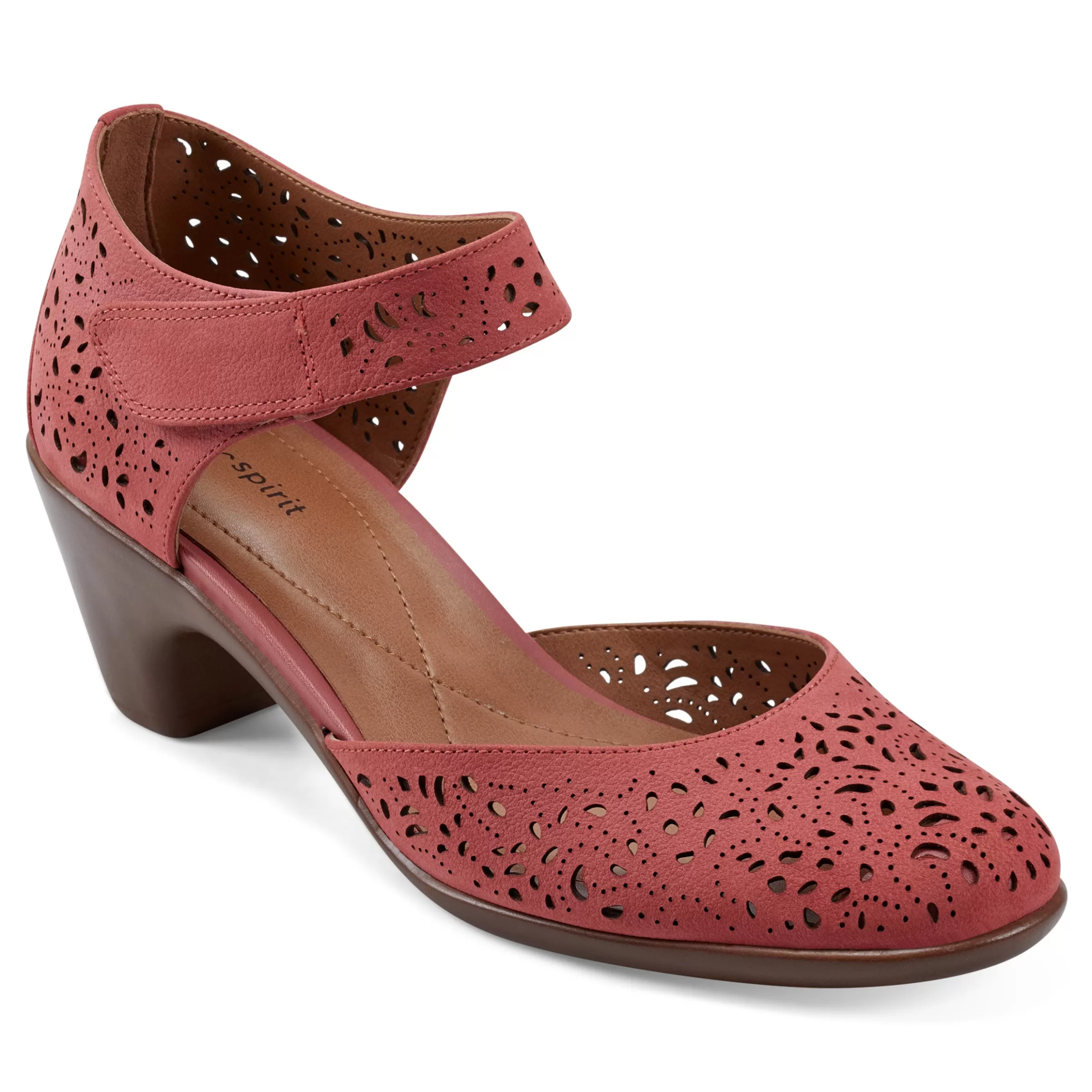 Cindie Mary Jane Heels | Mid Heels-Easy Spirit Cindie Mary Jane Heels Coral Leather Nubuck