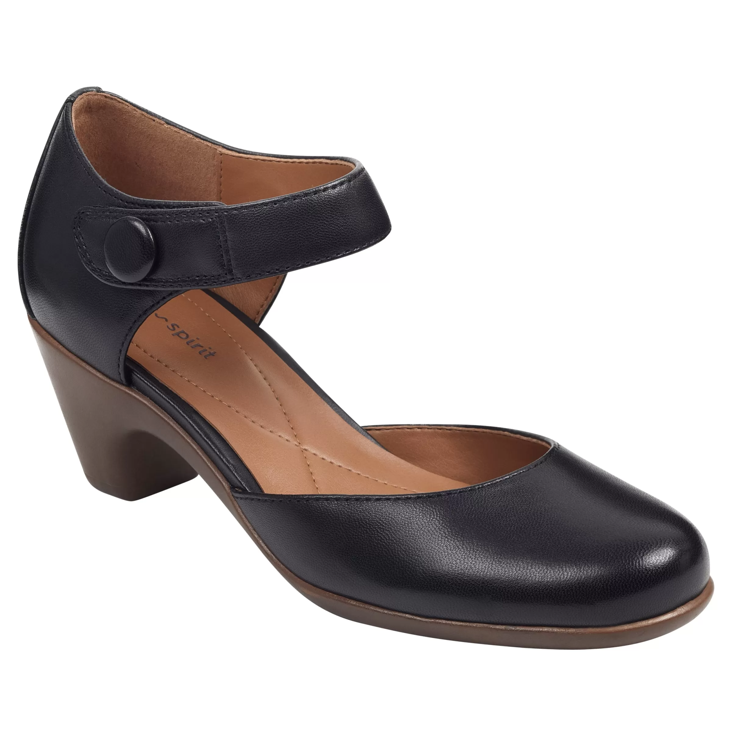 Clarice Mary Jane Heels | Mid Heels-Easy Spirit Clarice Mary Jane Heels Black Leather