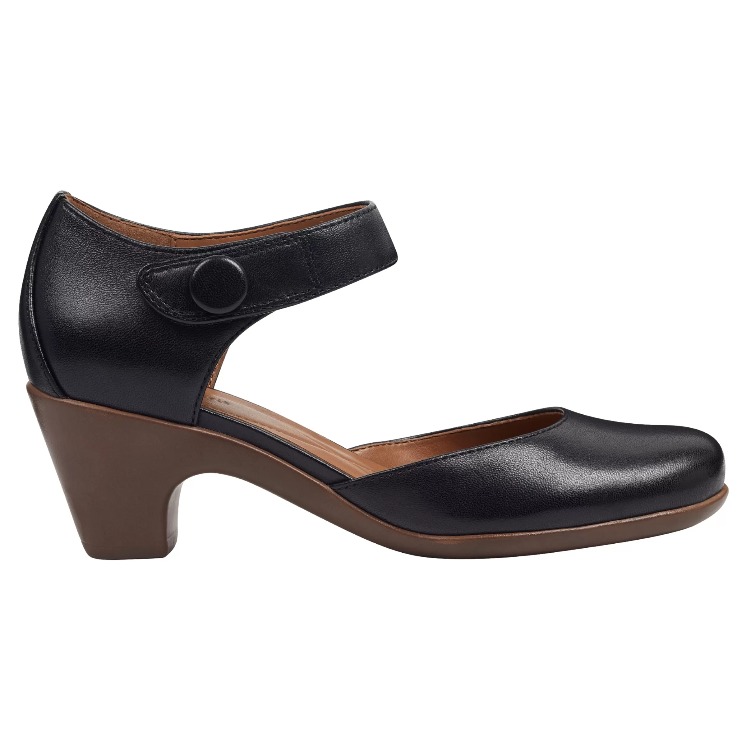 Clarice Mary Jane Heels | Mid Heels-Easy Spirit Clarice Mary Jane Heels Black Leather