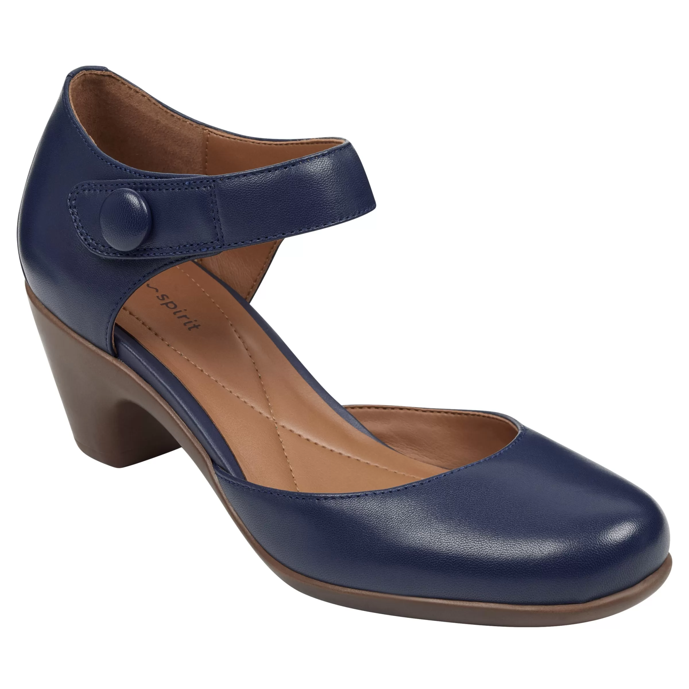 Clarice Mary Jane Heels | Mid Heels-Easy Spirit Clarice Mary Jane Heels Navy Leather