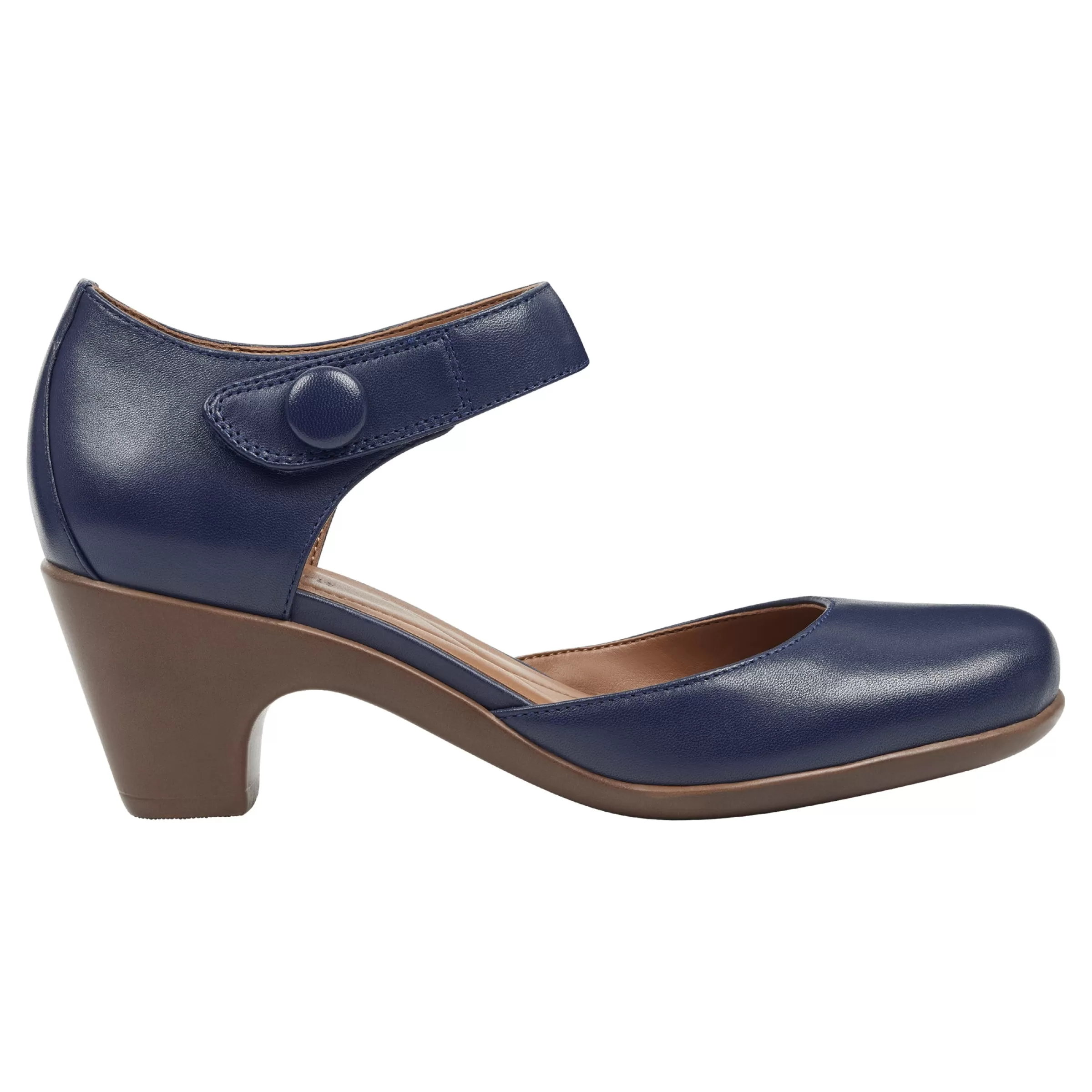 Clarice Mary Jane Heels | Mid Heels-Easy Spirit Clarice Mary Jane Heels Navy Leather