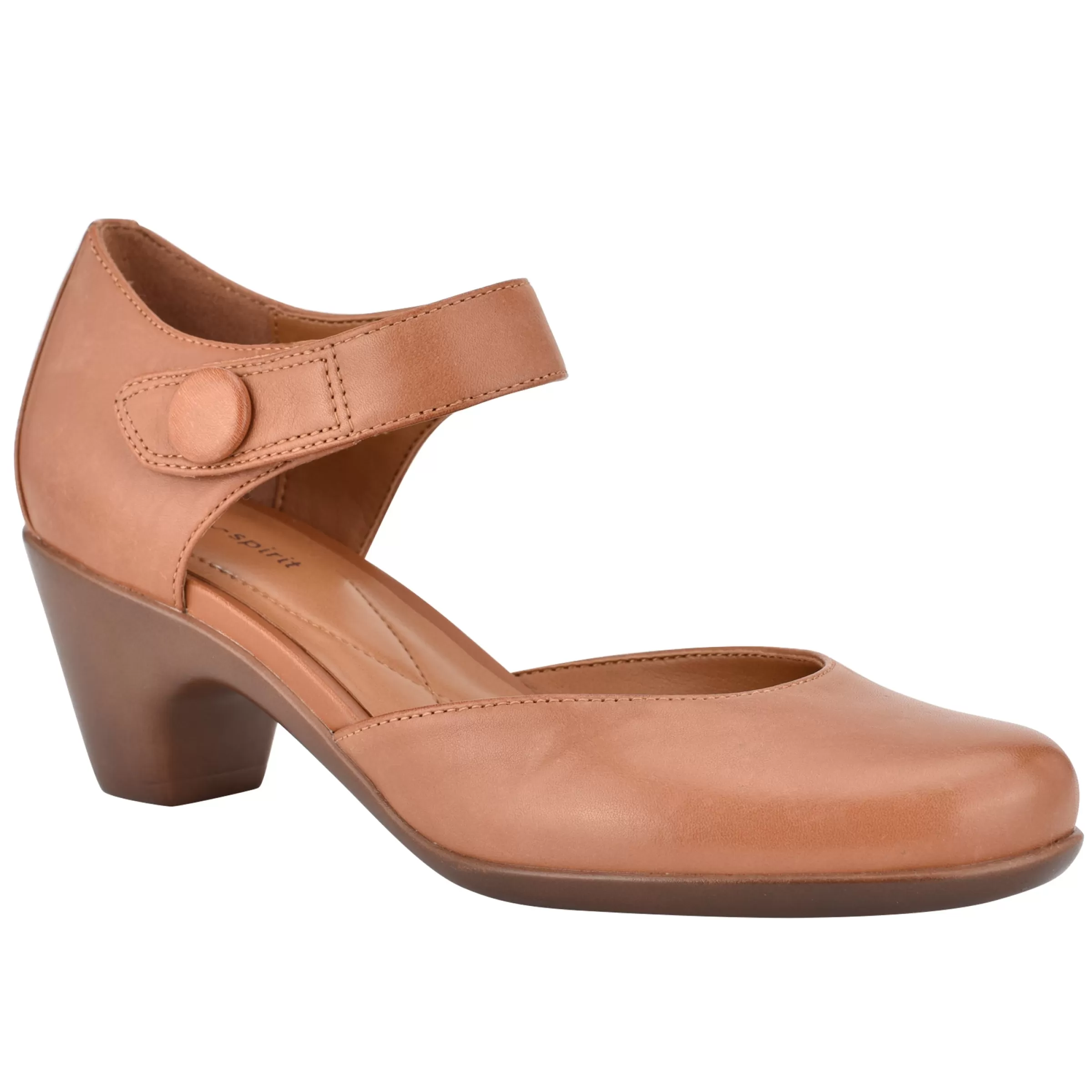 Clarice Mary Jane Heels | Mid Heels-Easy Spirit Clarice Mary Jane Heels Brown Leather