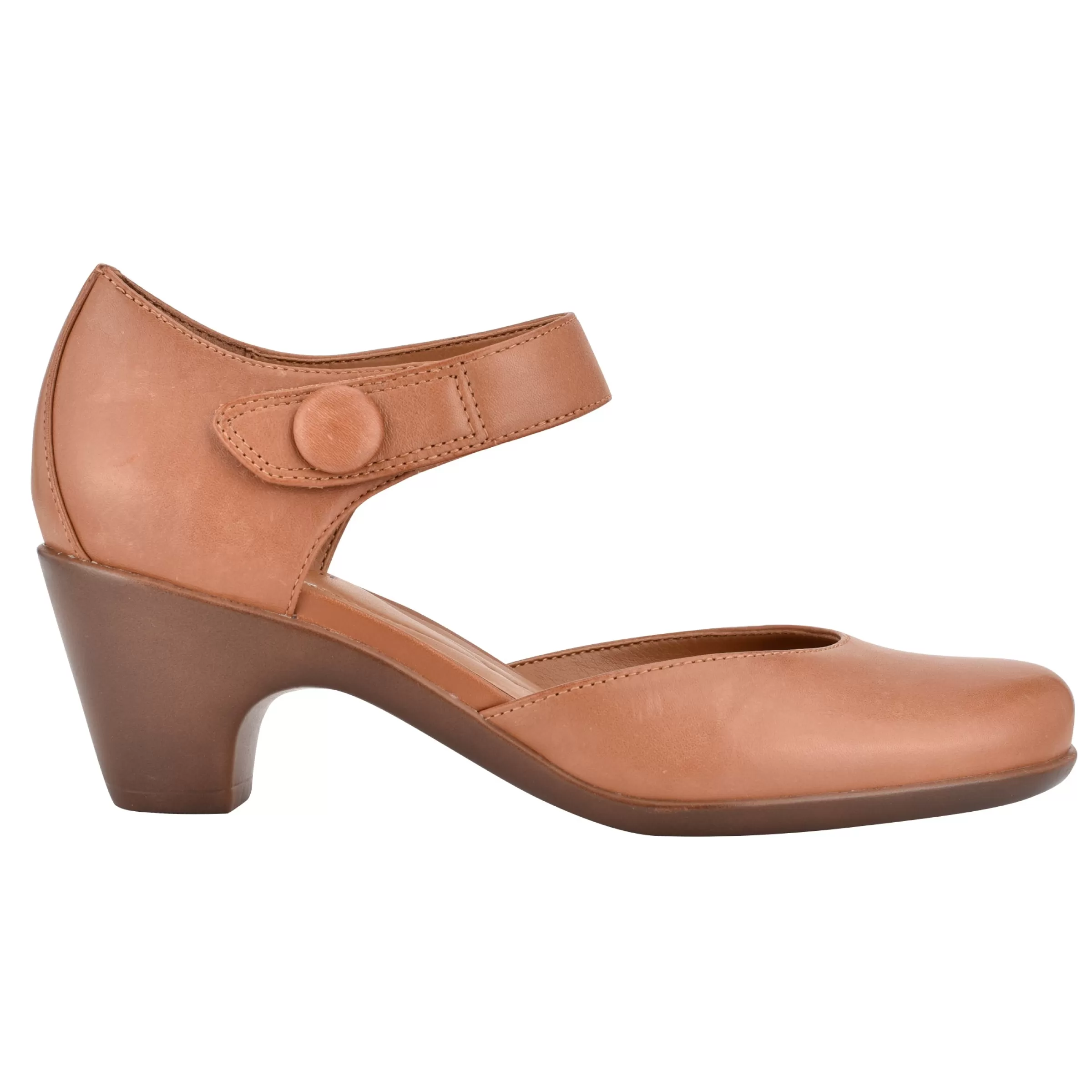 Clarice Mary Jane Heels | Mid Heels-Easy Spirit Clarice Mary Jane Heels Brown Leather