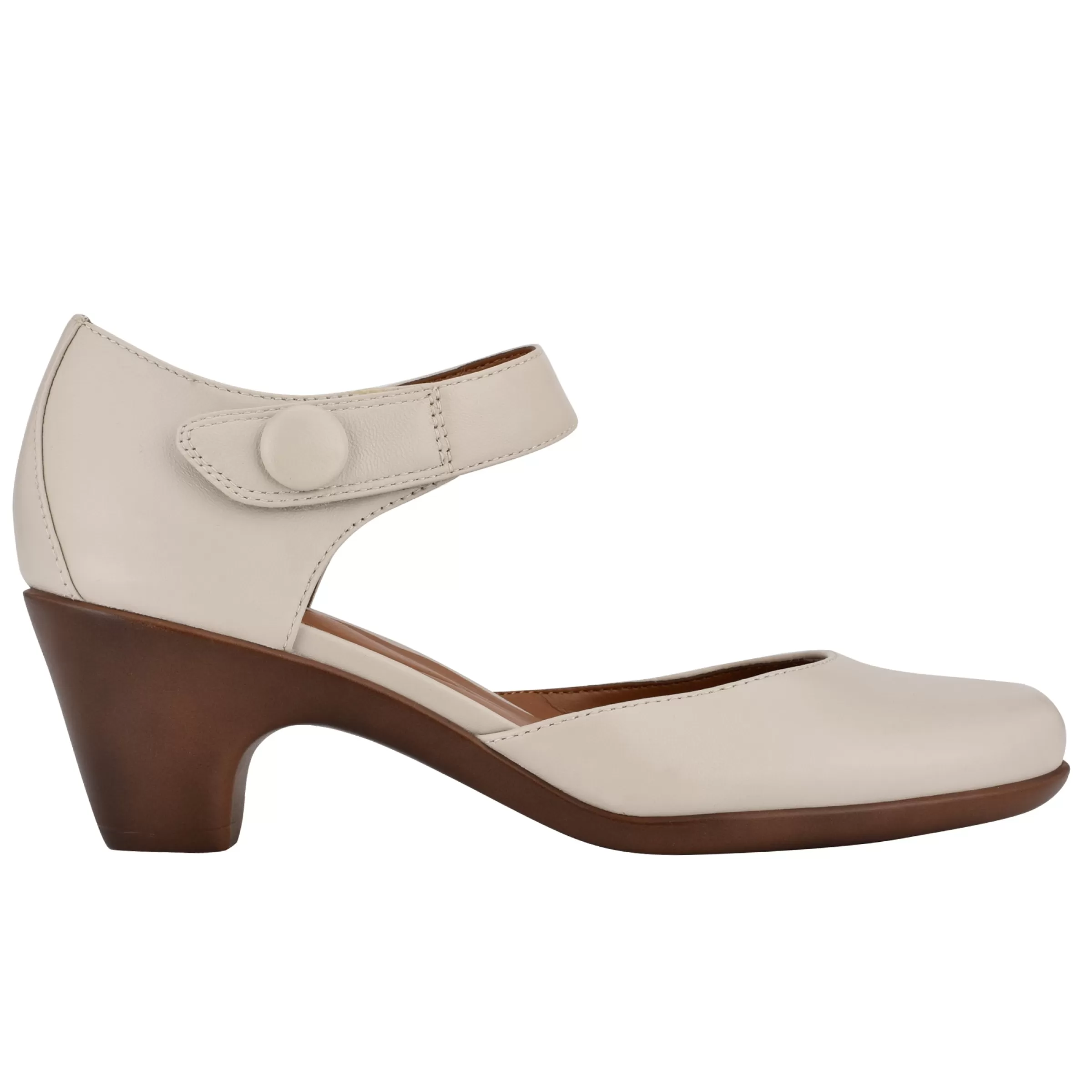 Clarice Mary Jane Heels | Mid Heels-Easy Spirit Clarice Mary Jane Heels Ivory Leather