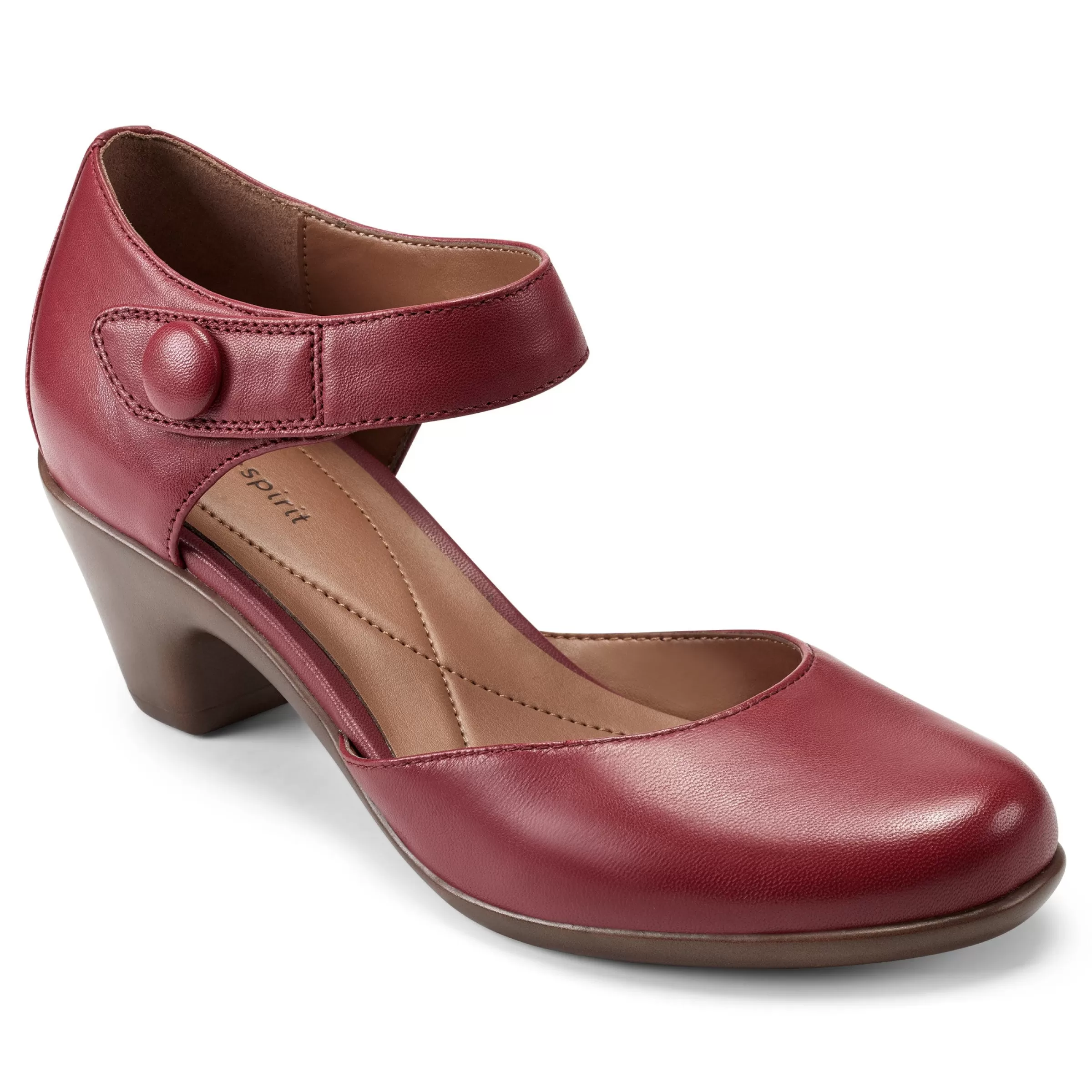 Clarice Mary Jane Heels | Mid Heels-Easy Spirit Clarice Mary Jane Heels Red Leather