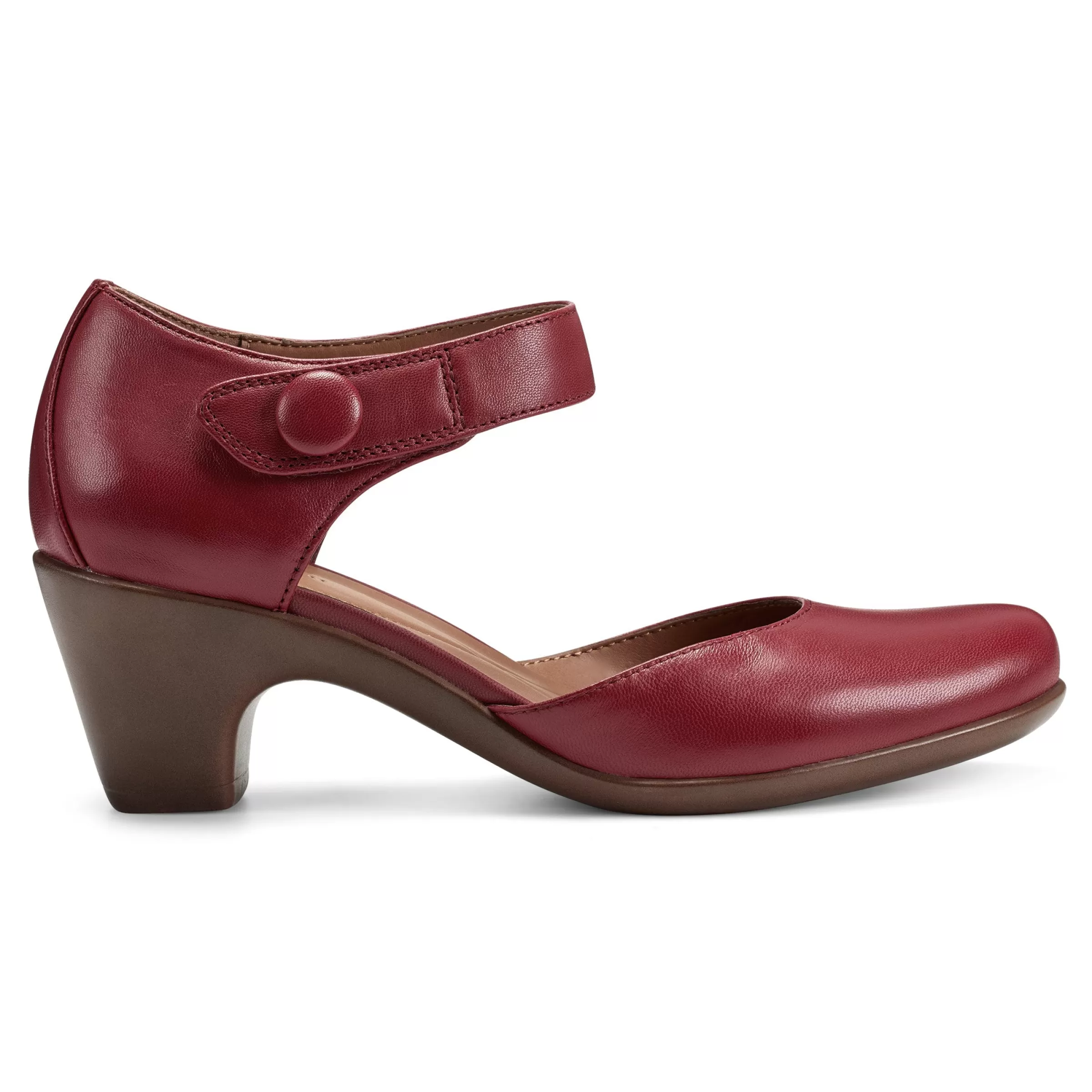 Clarice Mary Jane Heels | Mid Heels-Easy Spirit Clarice Mary Jane Heels Red Leather