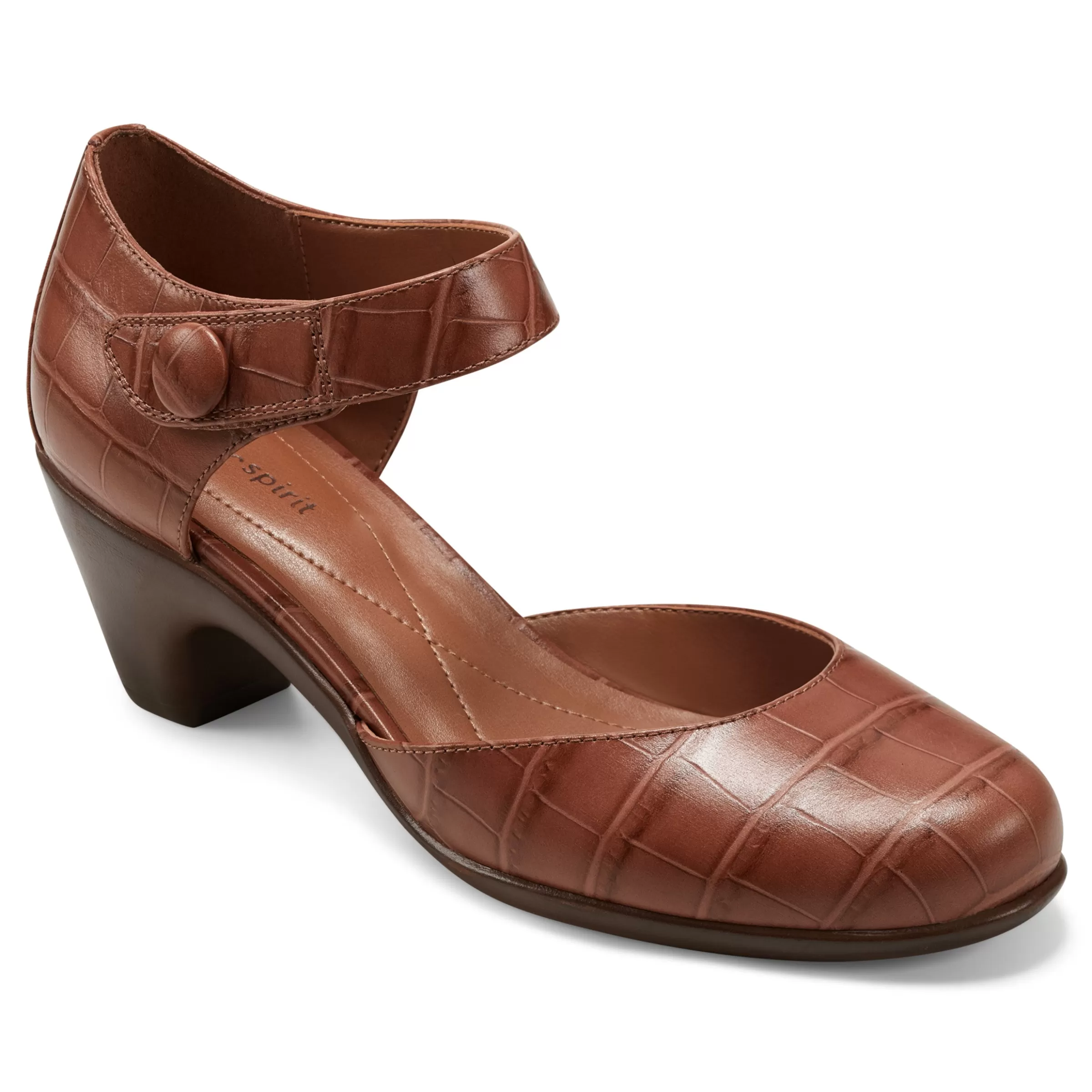 Mid Heels | Clarice Mary Jane Heels-Easy Spirit Clarice Mary Jane Heels Brown Croco