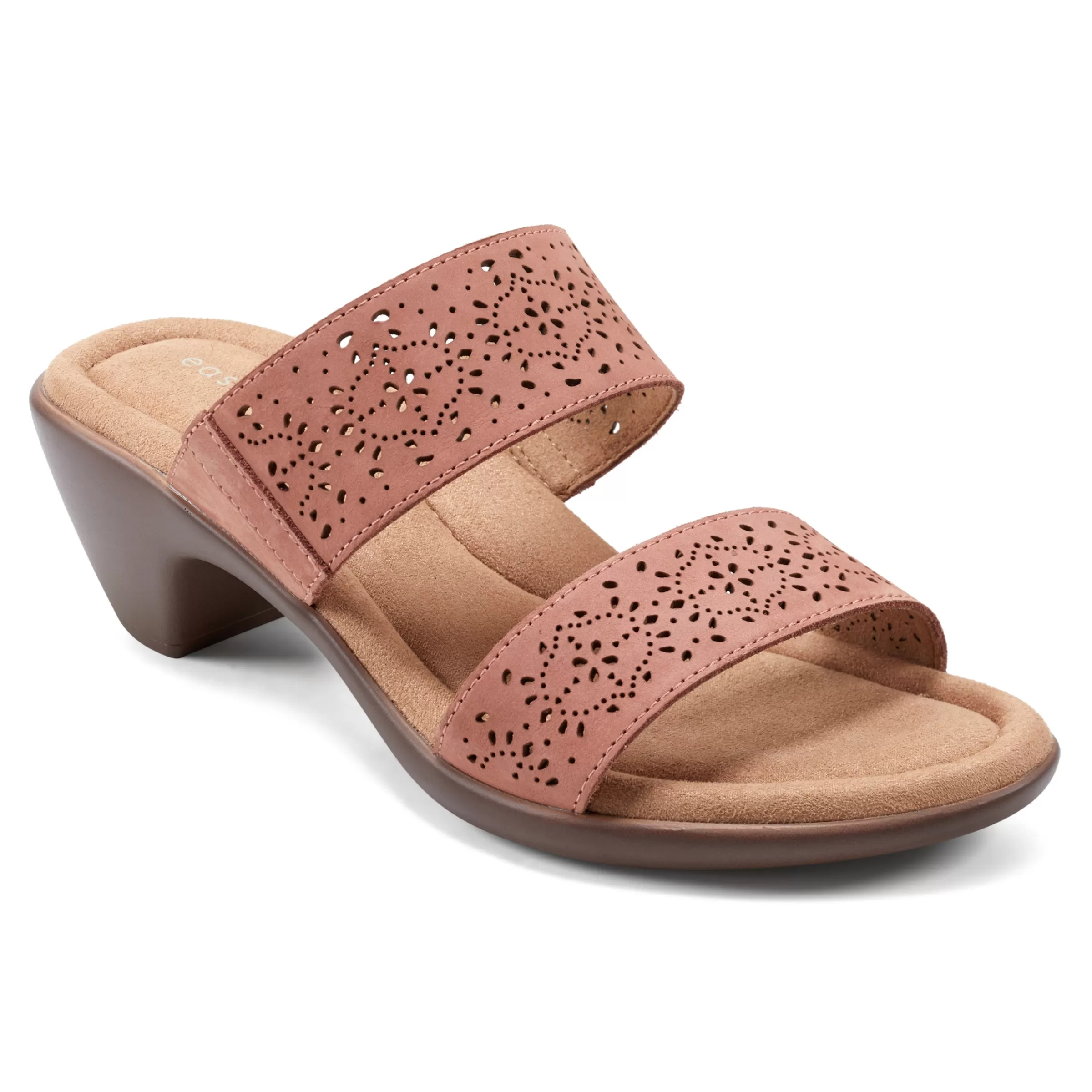 Dress | Sandals-Easy Spirit Crista Casual Slide Heeled Sandals Rose Leather Nubuck