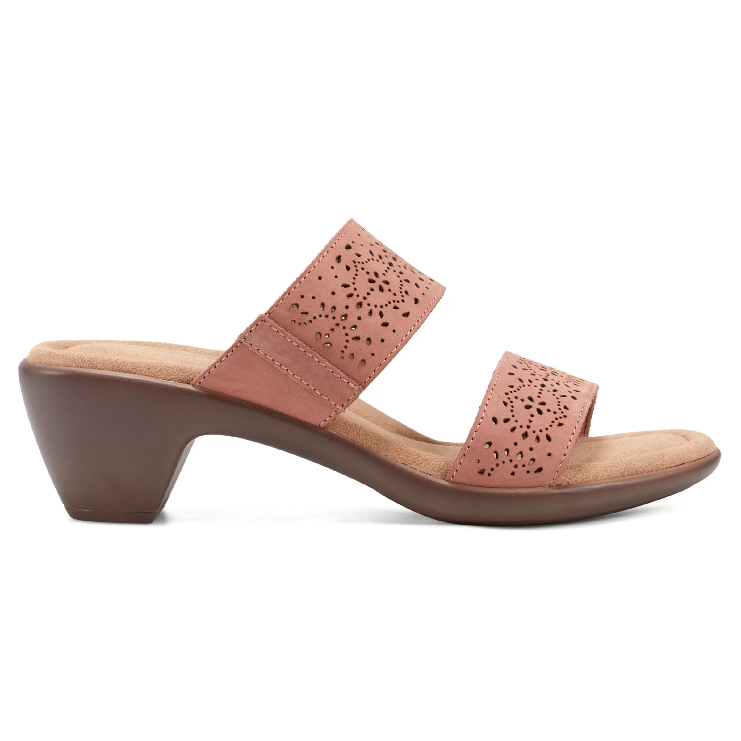 Dress | Sandals-Easy Spirit Crista Casual Slide Heeled Sandals Rose Leather Nubuck