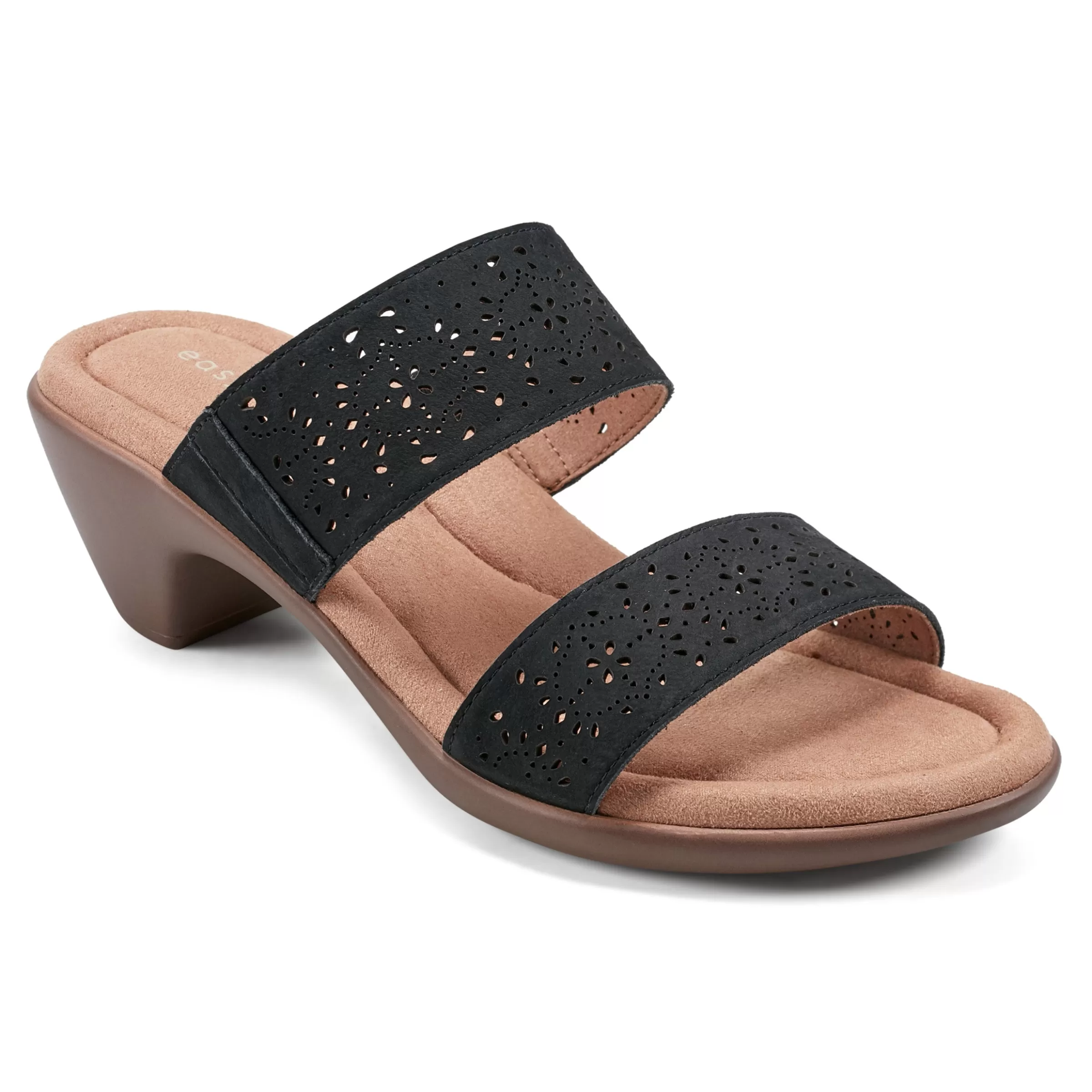 Dress | Sandals-Easy Spirit Crista Casual Slide Heeled Sandals Black Leather Nubuck