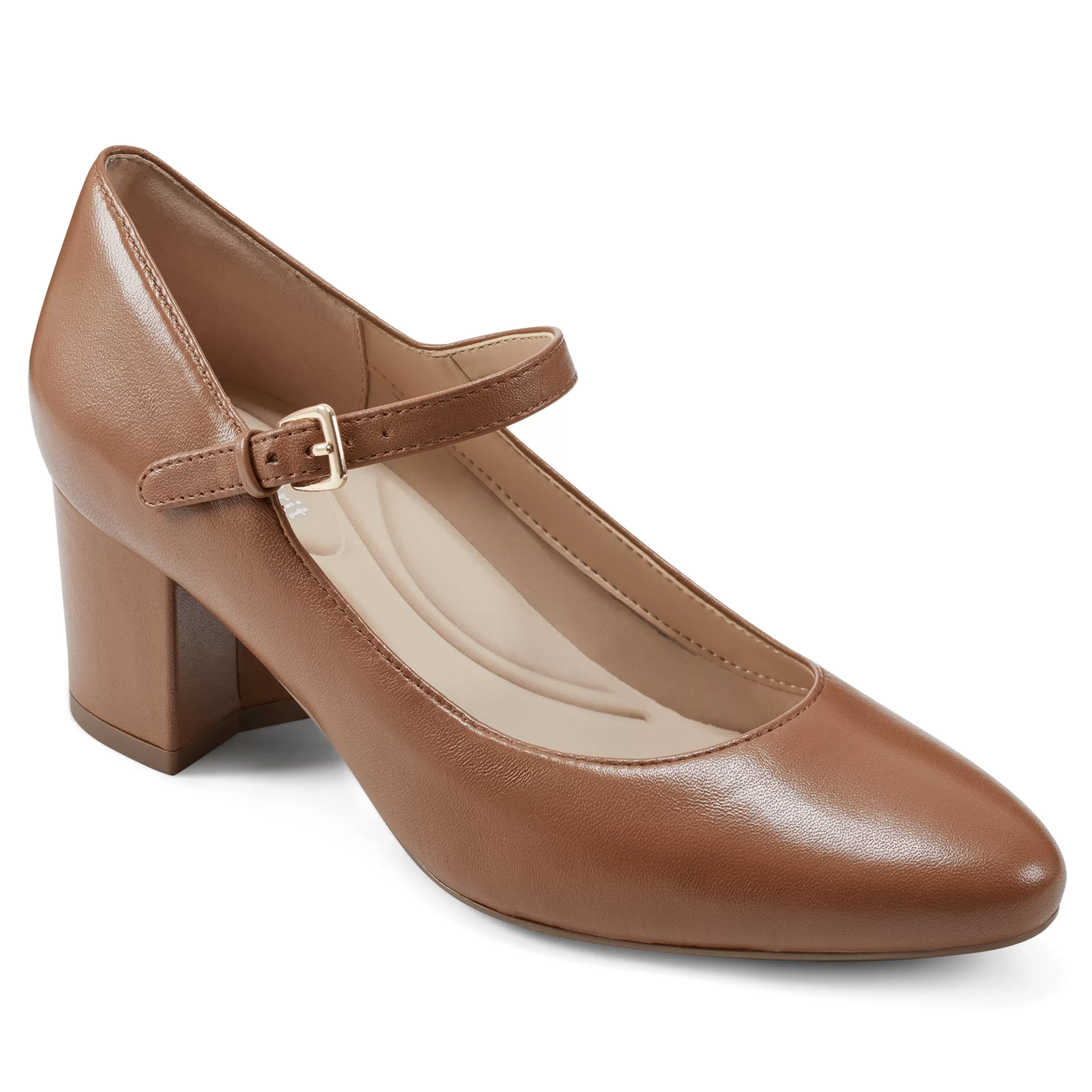 Mid Heels | eFlex-Easy Spirit Cyra Mary Jane Dress Pumps Brown Leather