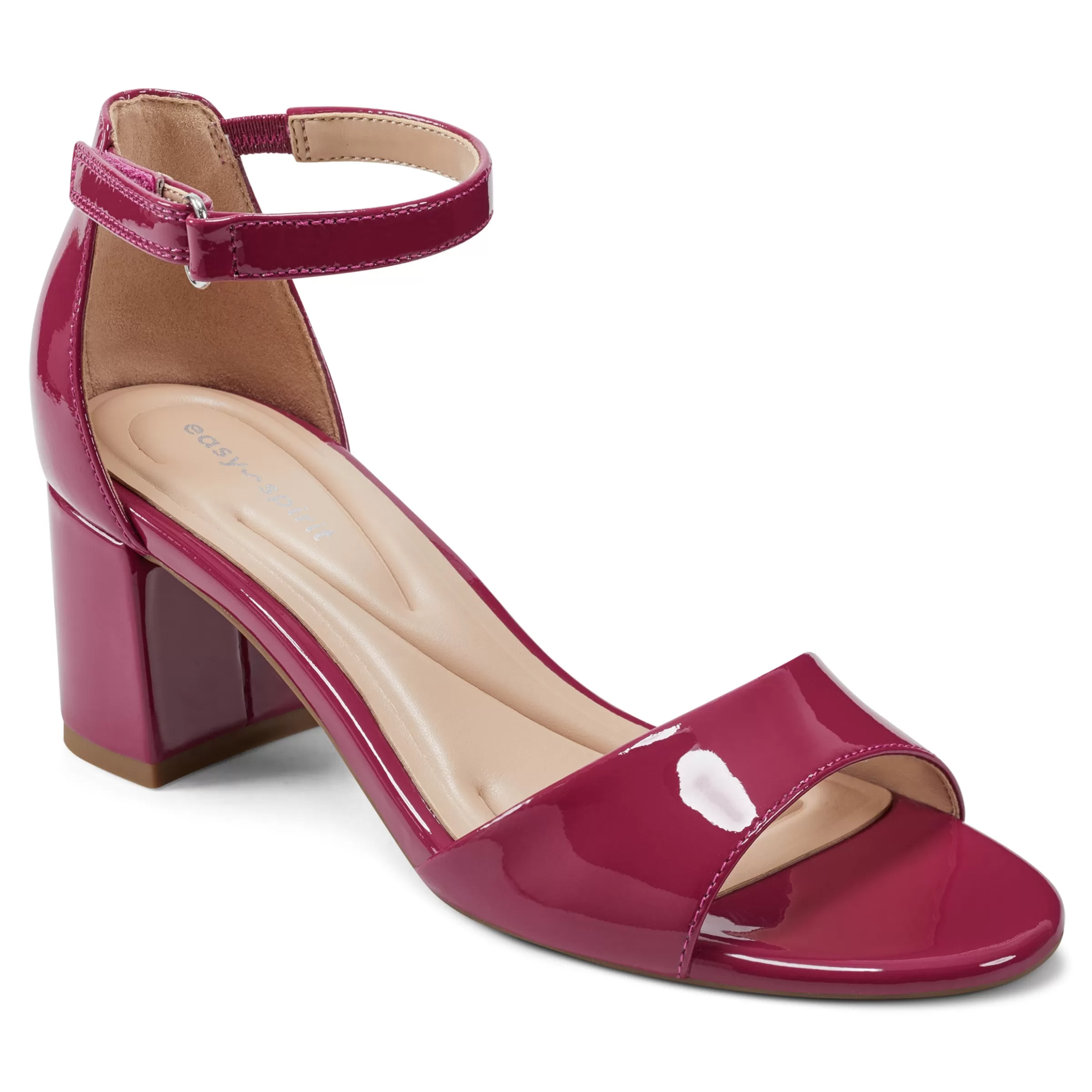 eFlex | eFlex-Easy Spirit Daven Ankle Strap Heeled Sandals Pink Patent Leather