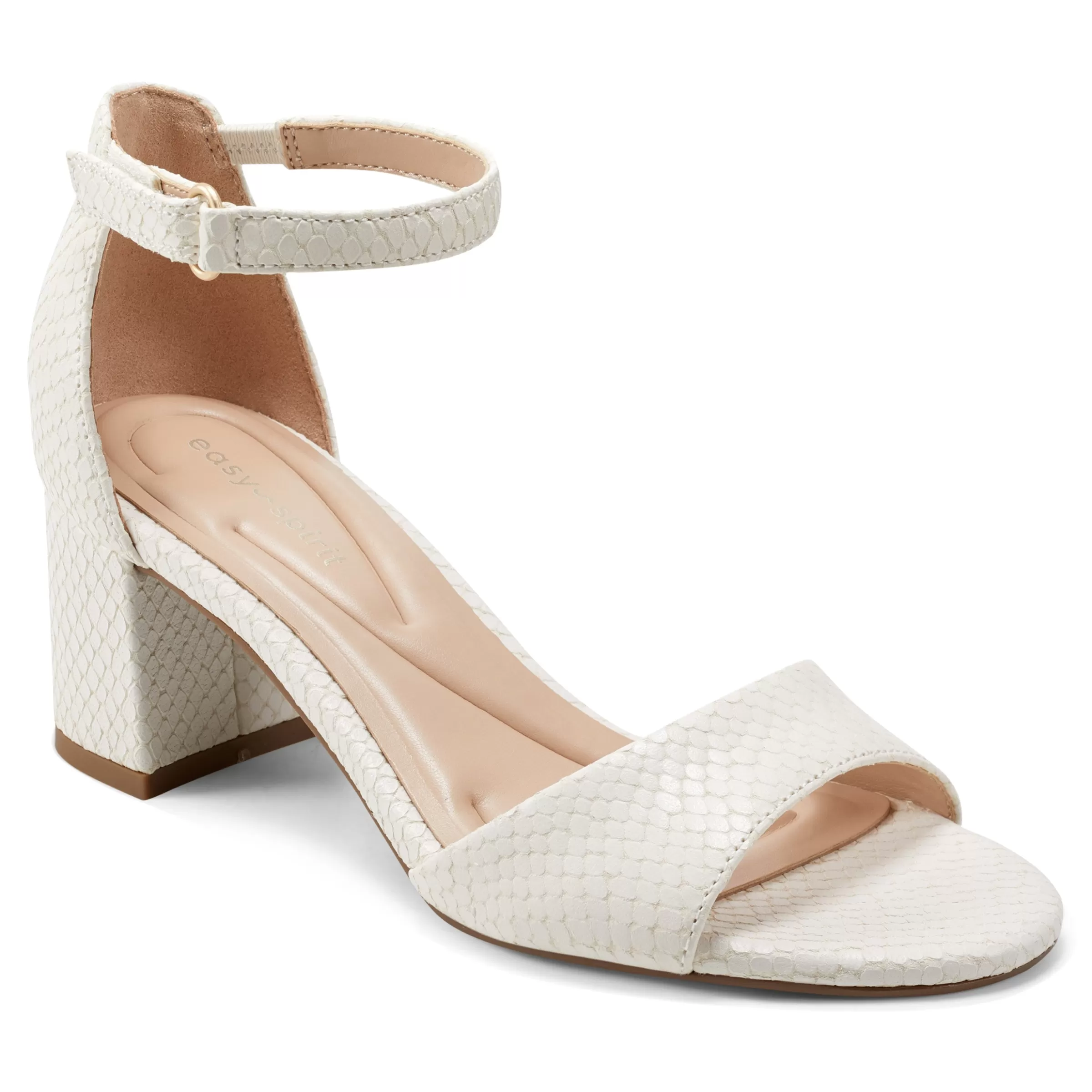 eFlex | eFlex-Easy Spirit Daven Ankle Strap Heeled Sandals Ivory Snake