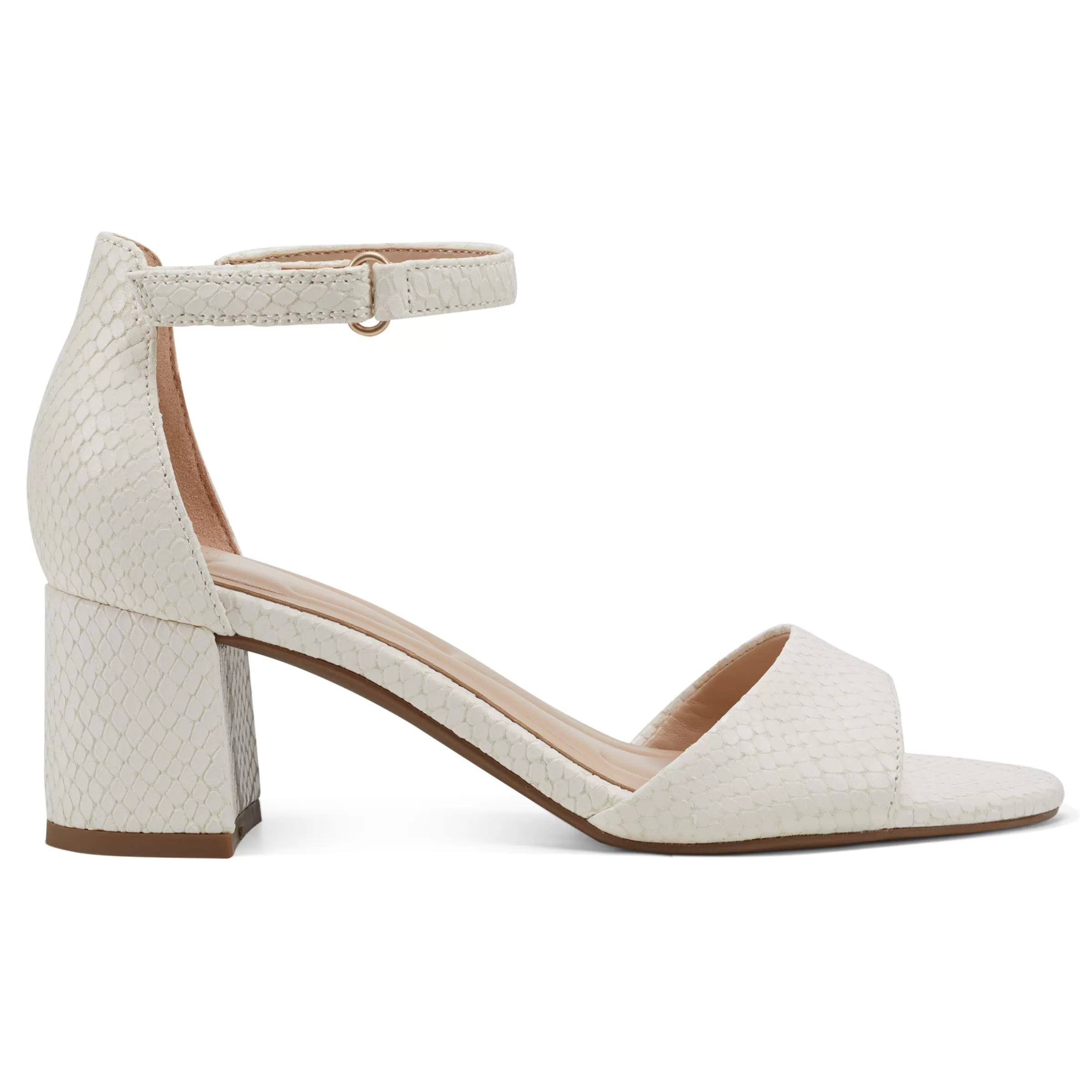 eFlex | eFlex-Easy Spirit Daven Ankle Strap Heeled Sandals Ivory Snake