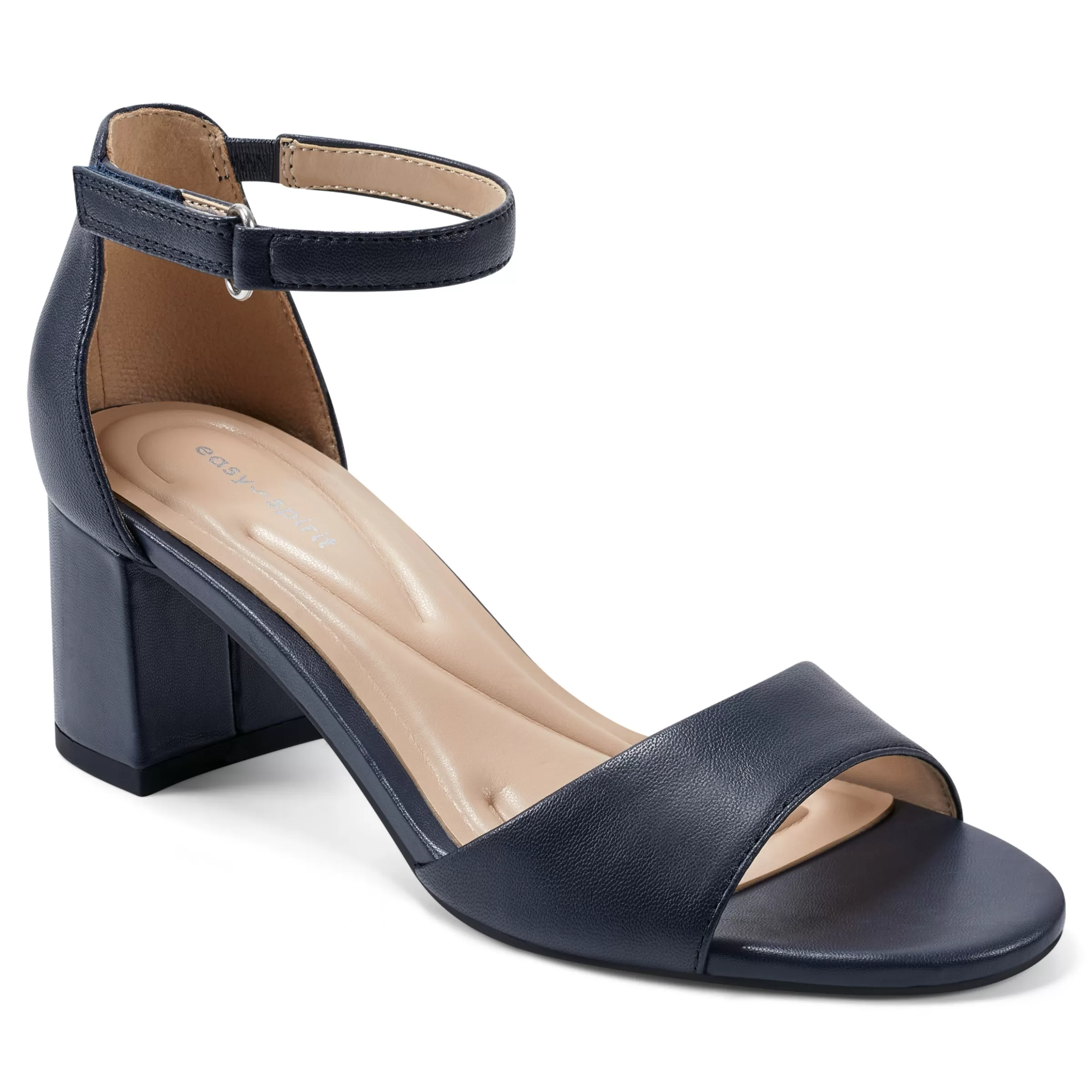 eFlex | eFlex-Easy Spirit Daven Ankle Strap Heeled Sandals Navy Leather