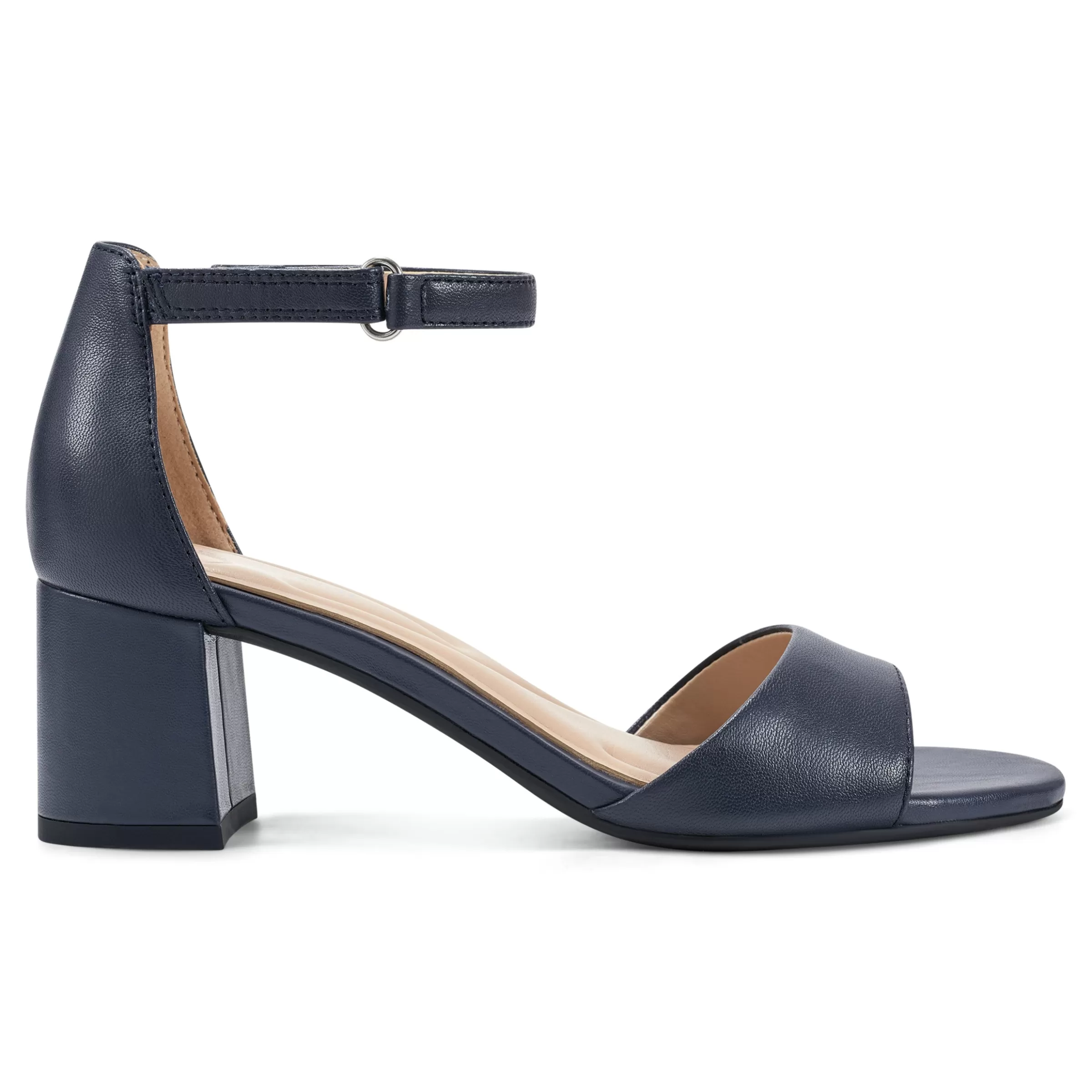 eFlex | eFlex-Easy Spirit Daven Ankle Strap Heeled Sandals Navy Leather