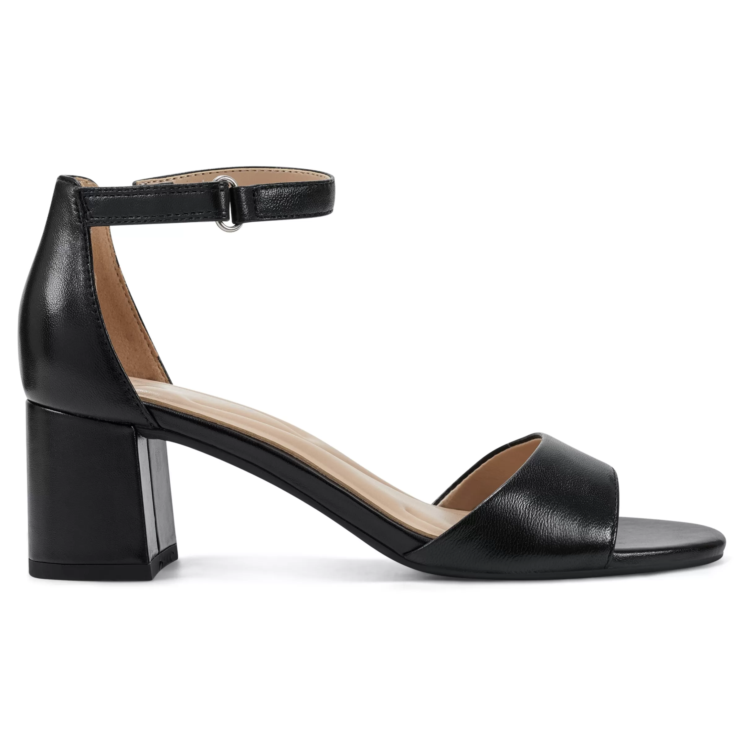 eFlex | eFlex-Easy Spirit Daven Ankle Strap Heeled Sandals Black Leather