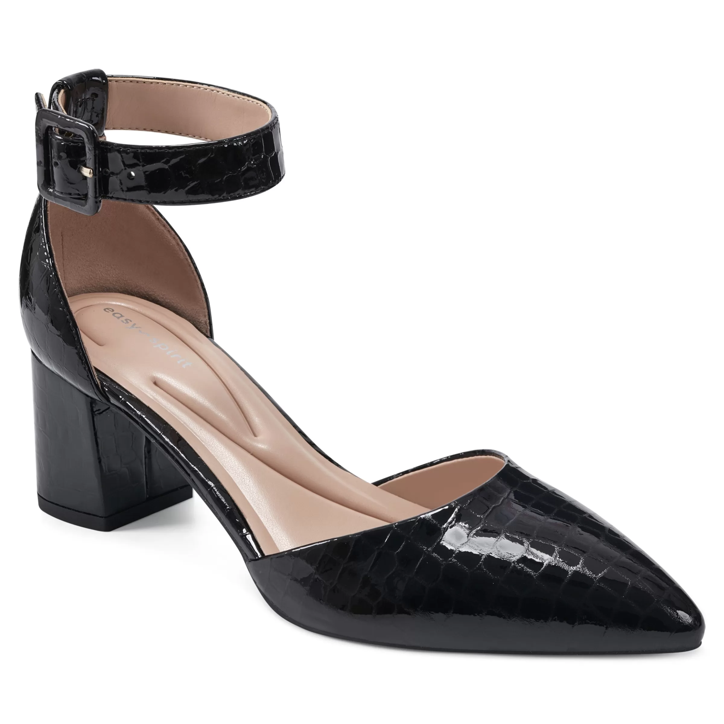 eFlex | eFlex-Easy Spirit Emila Ankle Strap Pumps Black Croco Patent