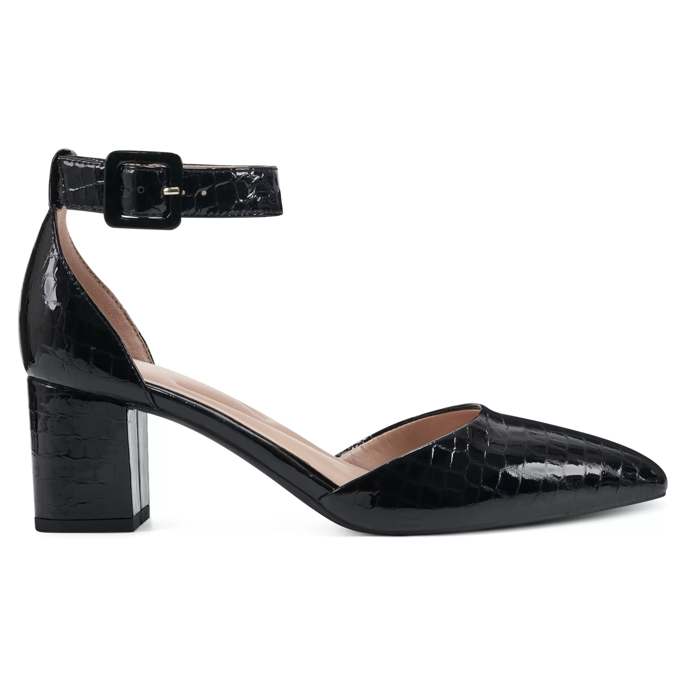 eFlex | eFlex-Easy Spirit Emila Ankle Strap Pumps Black Croco Patent