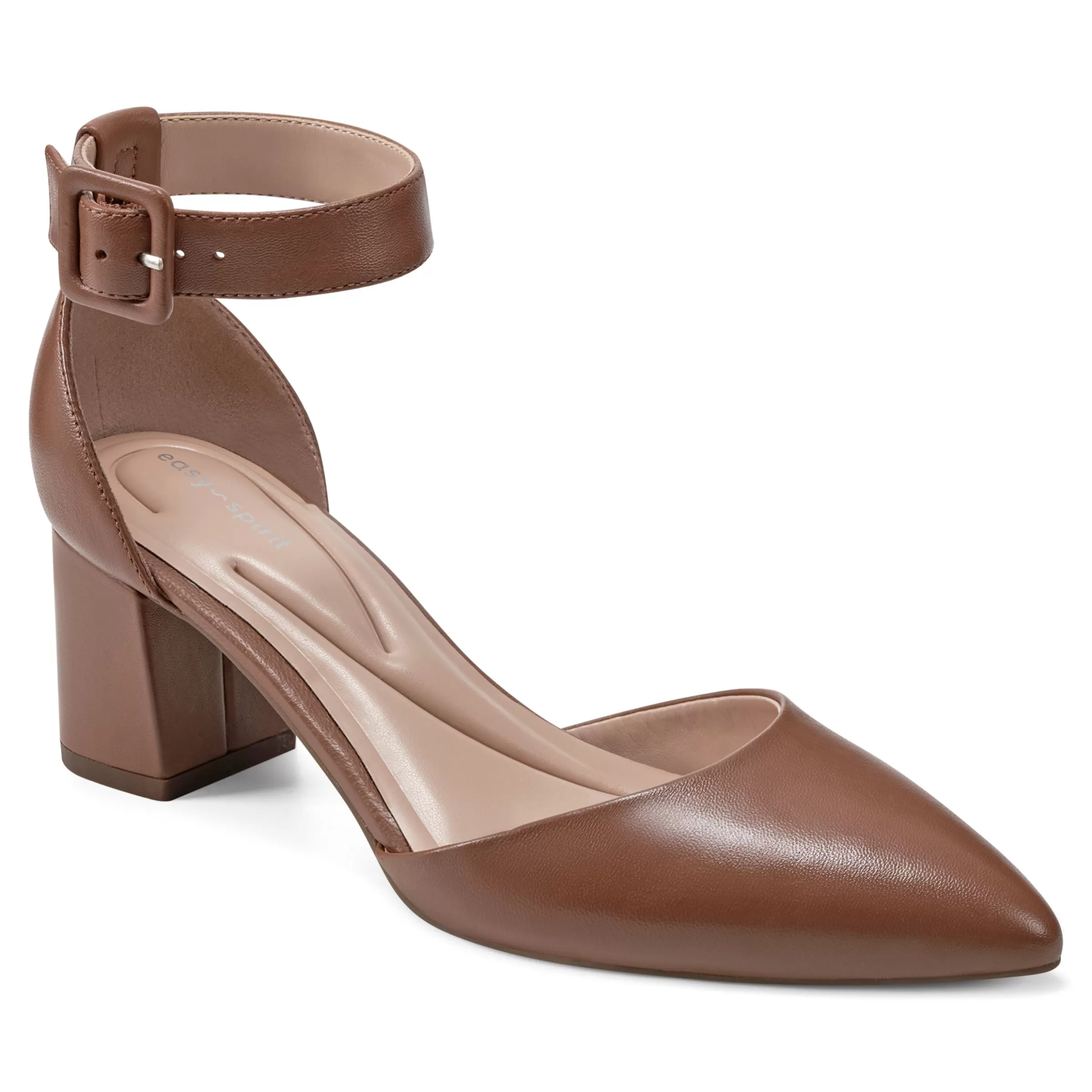 eFlex | eFlex-Easy Spirit Emila Ankle Strap Pumps Brown Leather