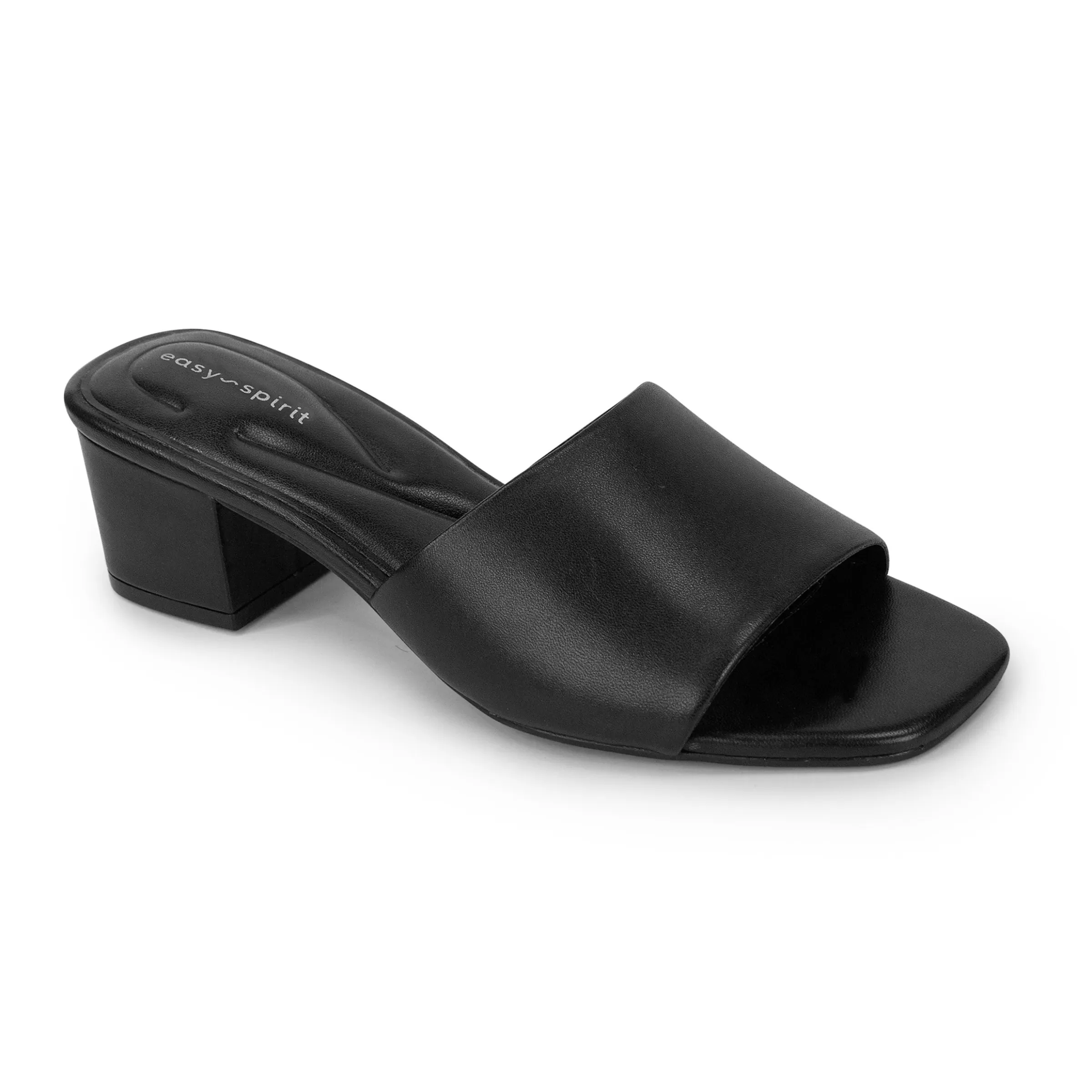 Dress | Sandals-Easy Spirit Fiora Block Heel Slide Sandals Black Leather