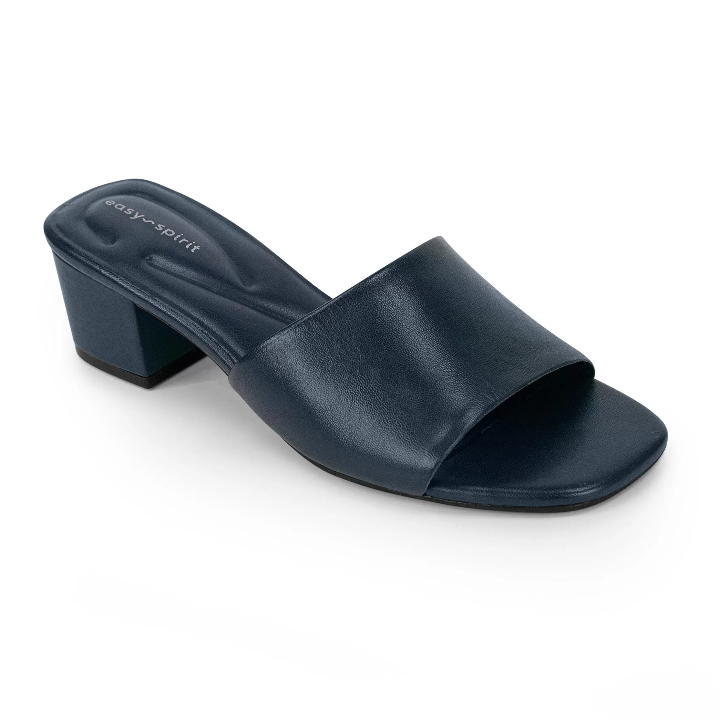 Dress | Sandals-Easy Spirit Fiora Block Heel Slide Sandals Navy Leather