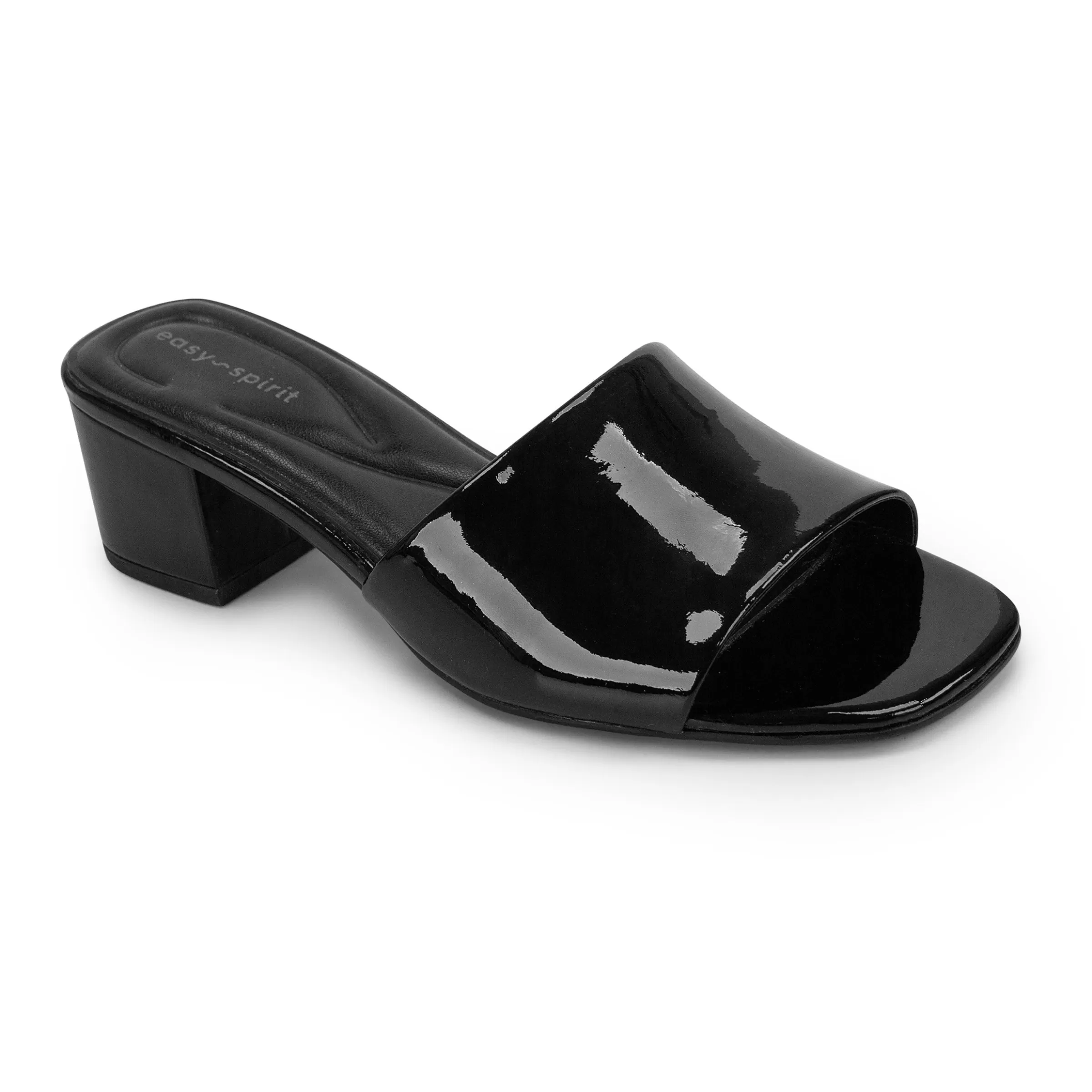 Dress | Sandals-Easy Spirit Fiora Block Heel Slide Sandals Black Patent