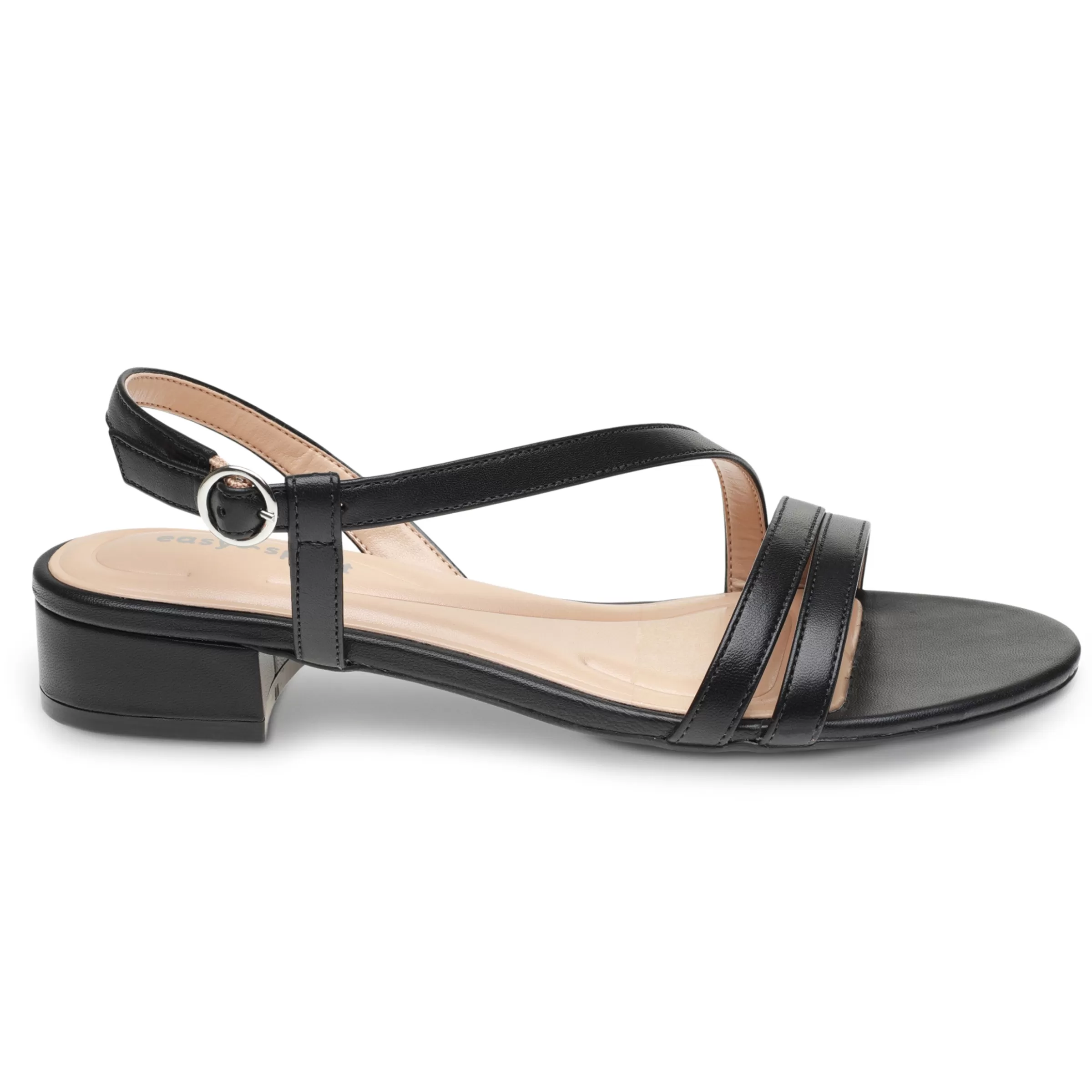 eFlex | eFlex-Easy Spirit Glenni Block Heel Sandals Black Leather