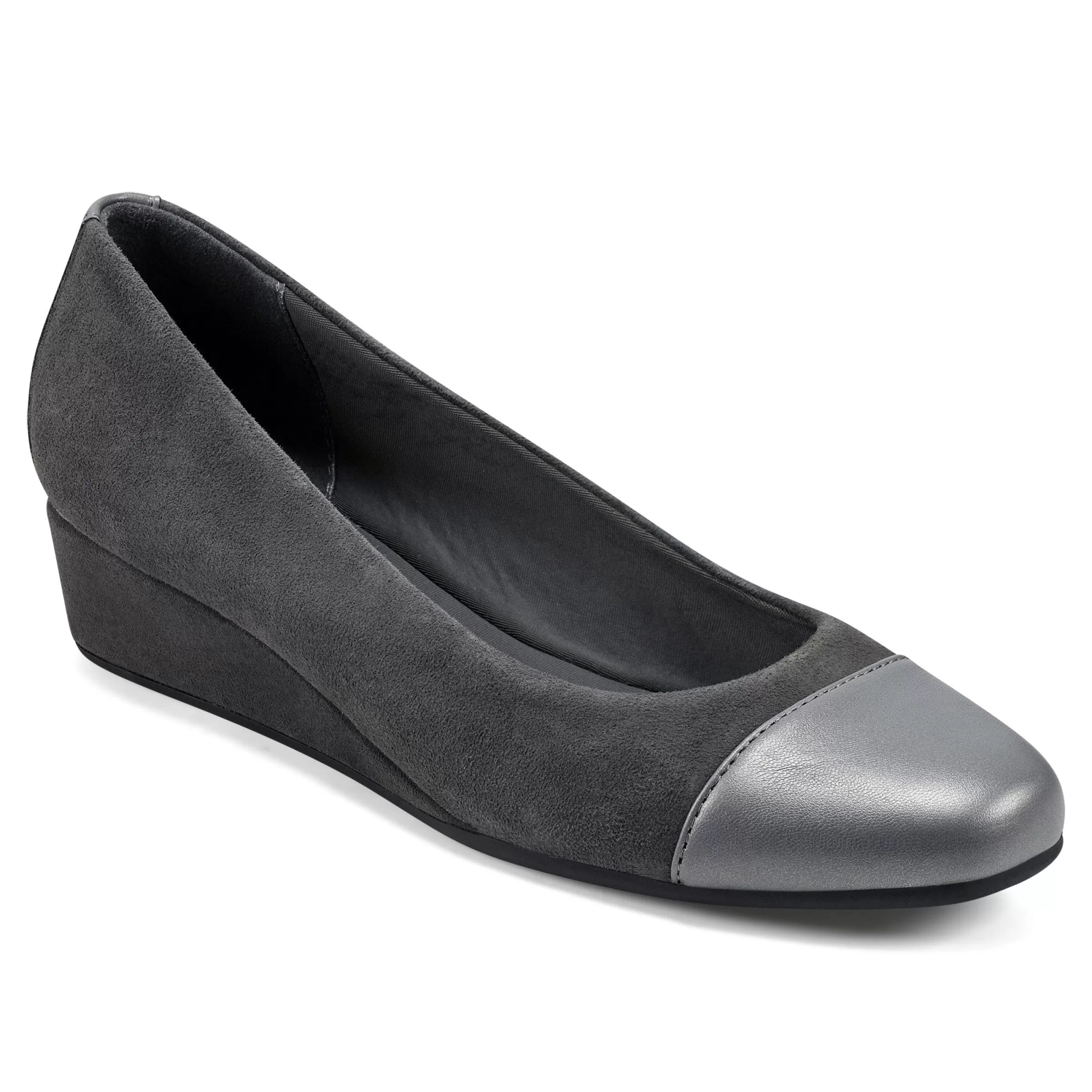 Gracey Wedge | Low Heels-Easy Spirit Gracey Wedge Heels Dark Grey Suede