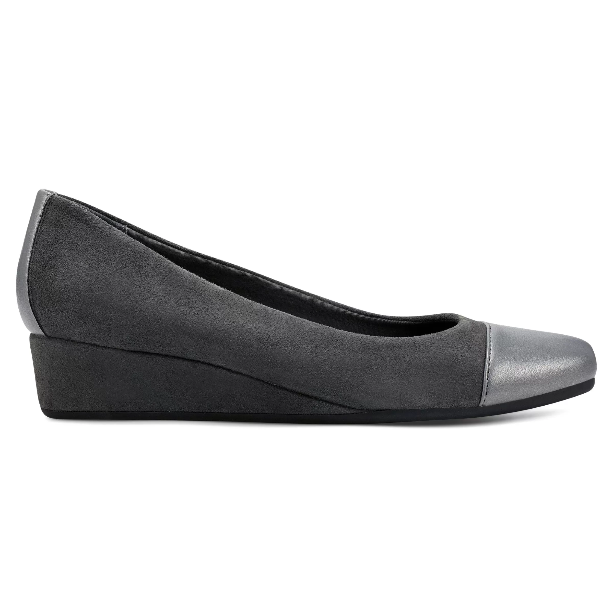 Gracey Wedge | Low Heels-Easy Spirit Gracey Wedge Heels Dark Grey Suede