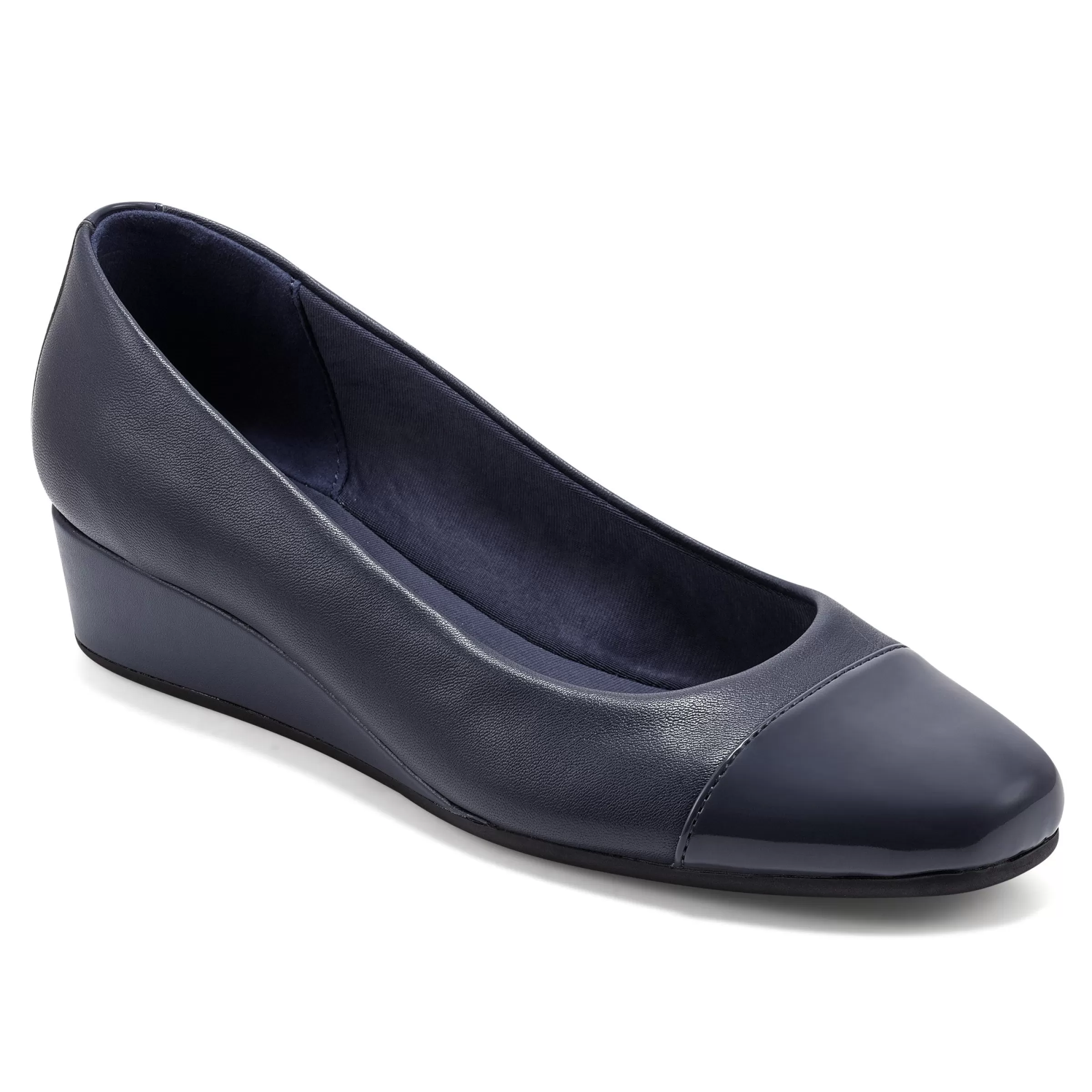 Gracey Wedge | Low Heels-Easy Spirit Gracey Wedge Heels Navy Leather/Patent