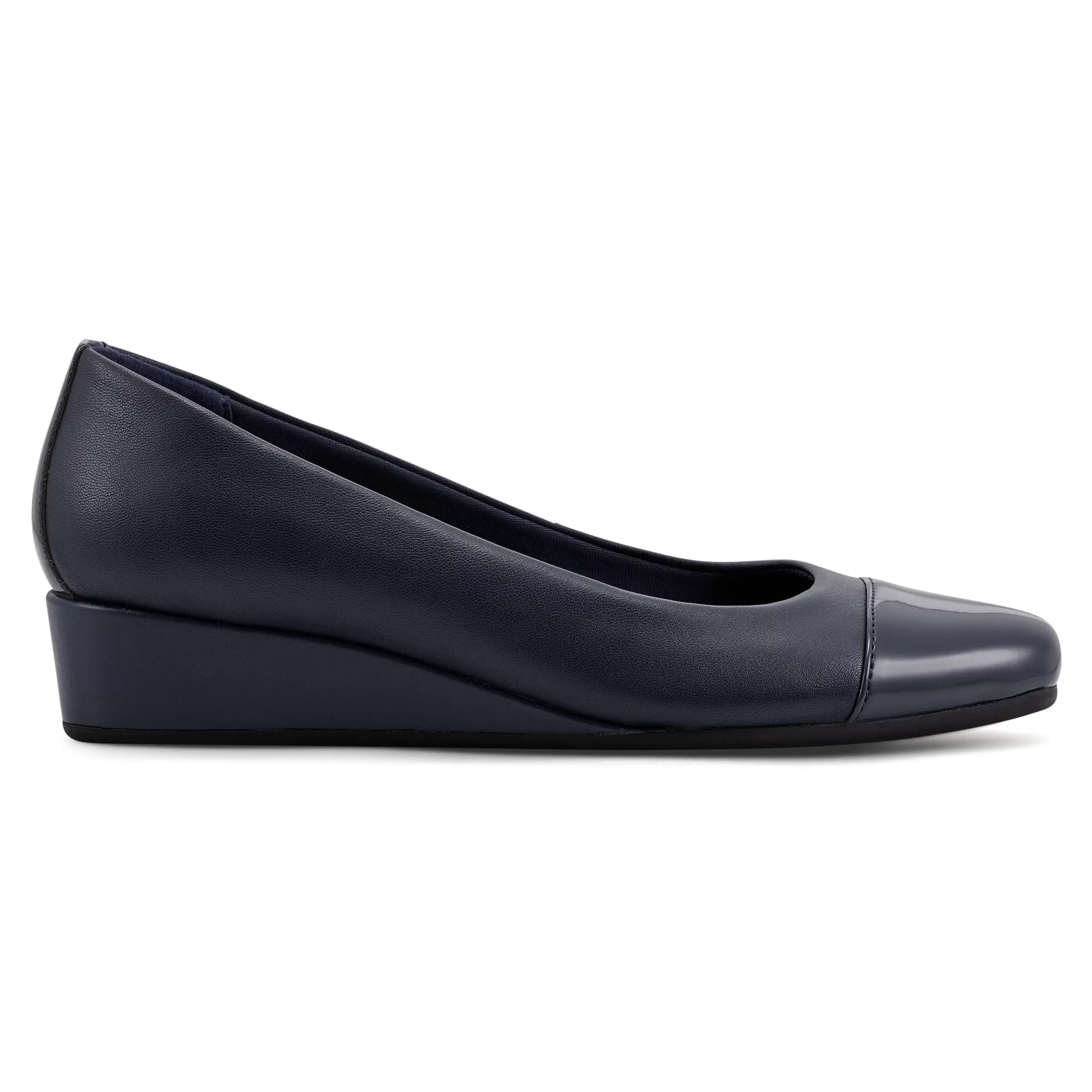 Gracey Wedge | Low Heels-Easy Spirit Gracey Wedge Heels Navy Leather/Patent