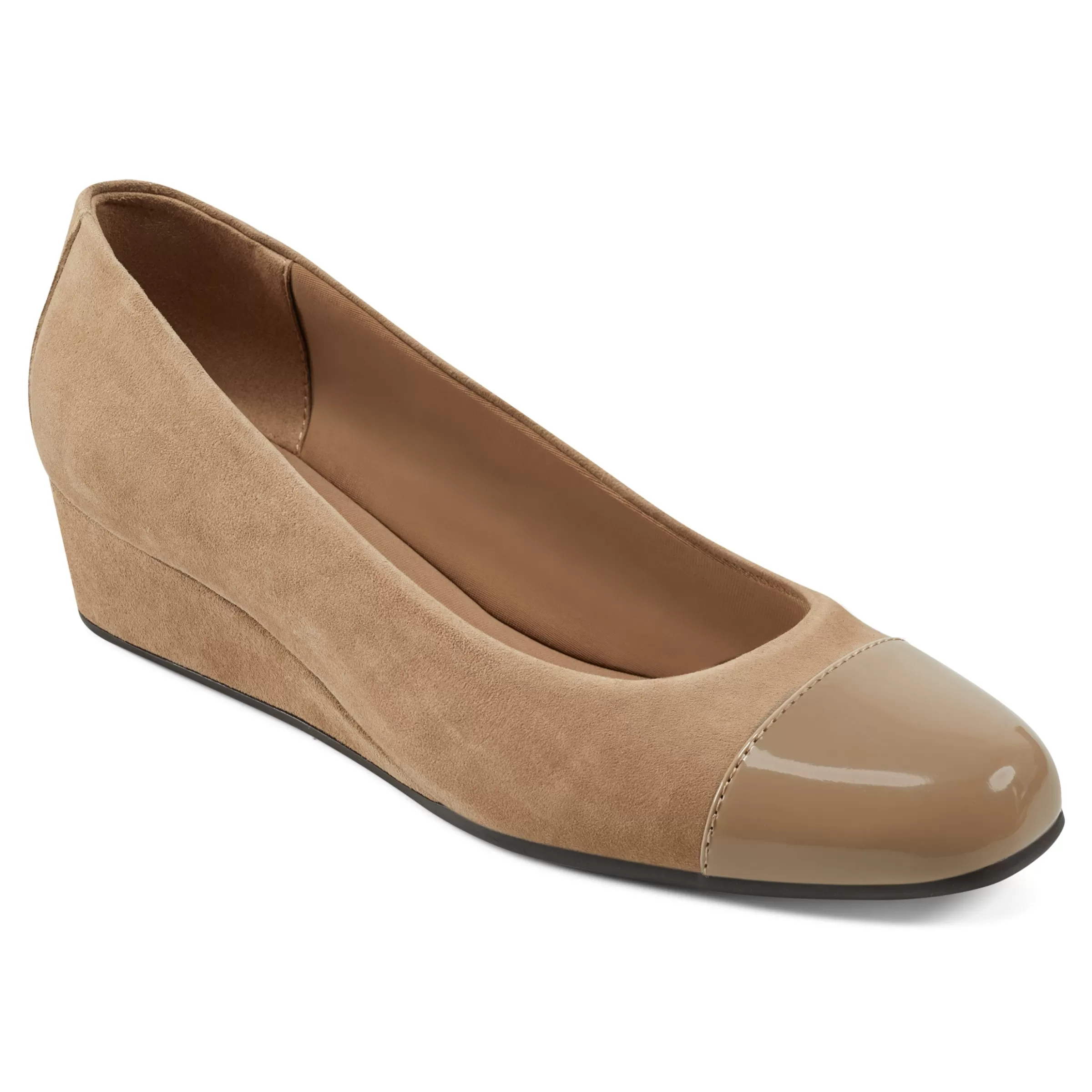 Gracey Wedge | Low Heels-Easy Spirit Gracey Wedge Heels Taupe Suede