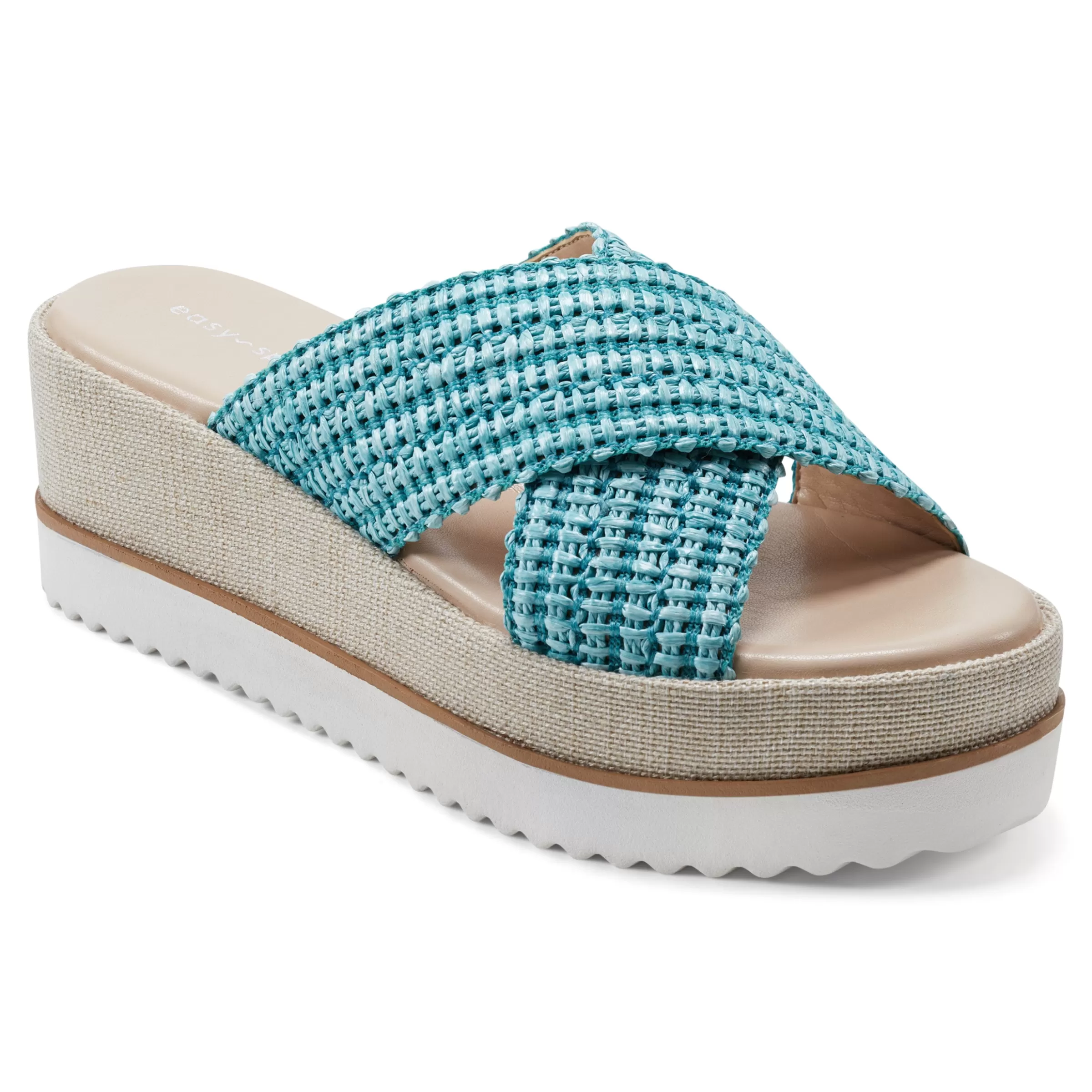 Espadrilles & Wedges | Espadrilles & Wedges-Easy Spirit Irene Wedge Sandals Turquoise Raffia