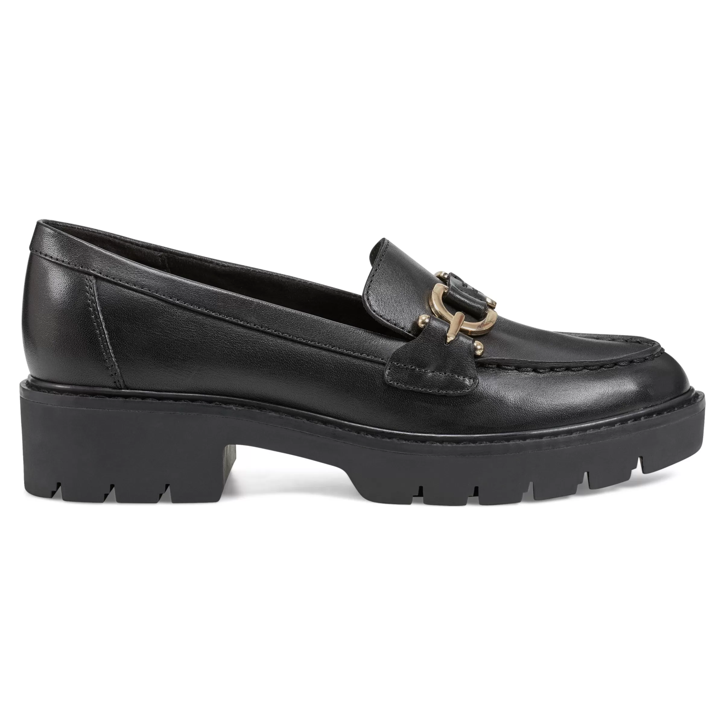 eFlex | eFlex-Easy Spirit Kinndle Lug Sole Casual Loafers Black Leather