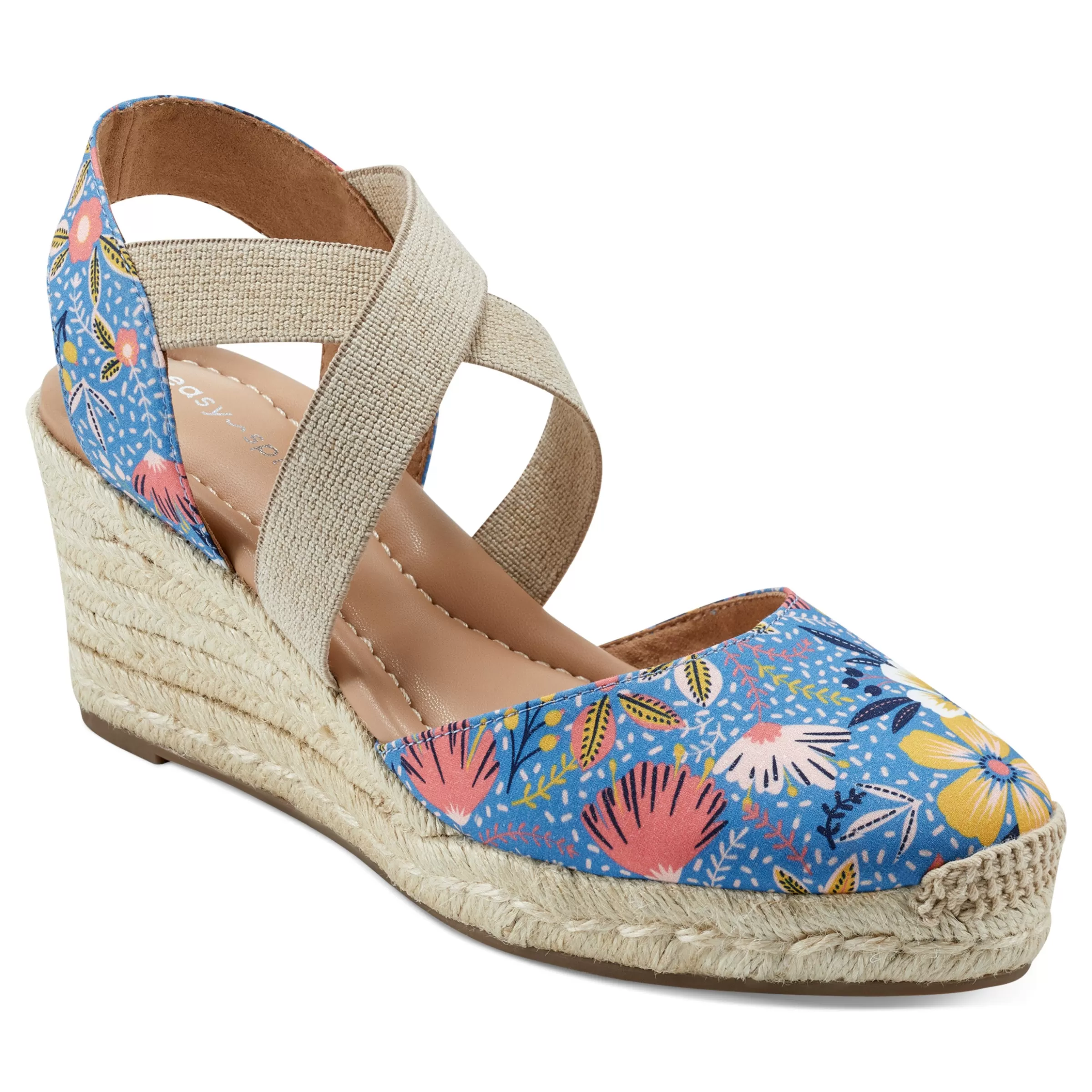 Dress | Sandals-Easy Spirit Meza Espadrille Wedge Sandals Blue Multi Floral