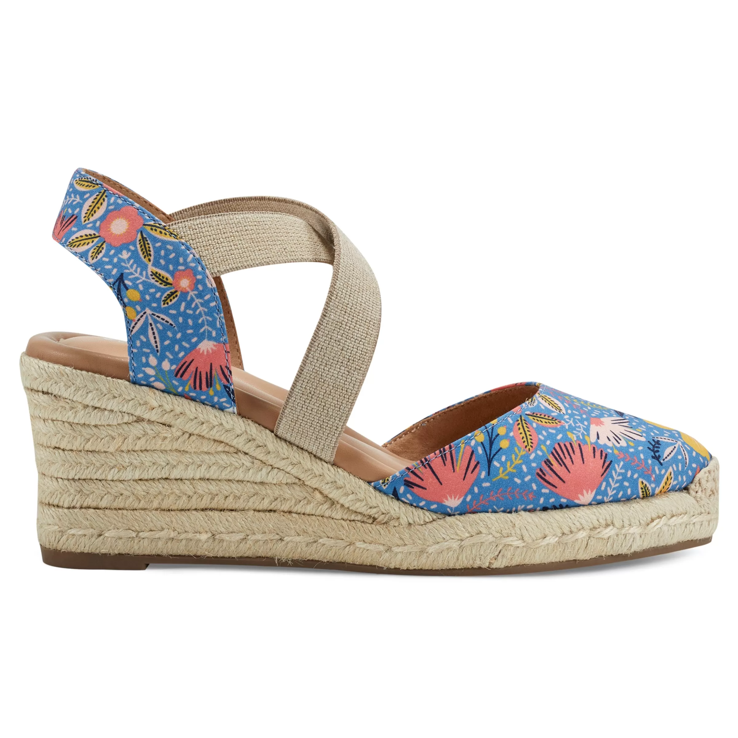 Dress | Sandals-Easy Spirit Meza Espadrille Wedge Sandals Blue Multi Floral