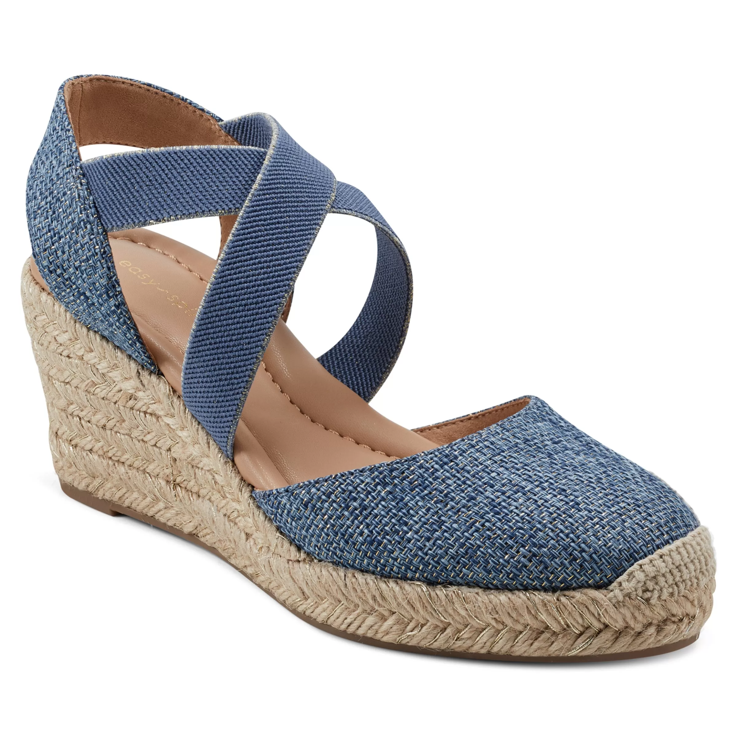 Dress | Sandals-Easy Spirit Meza Espadrille Wedge Sandals Blue Raffia