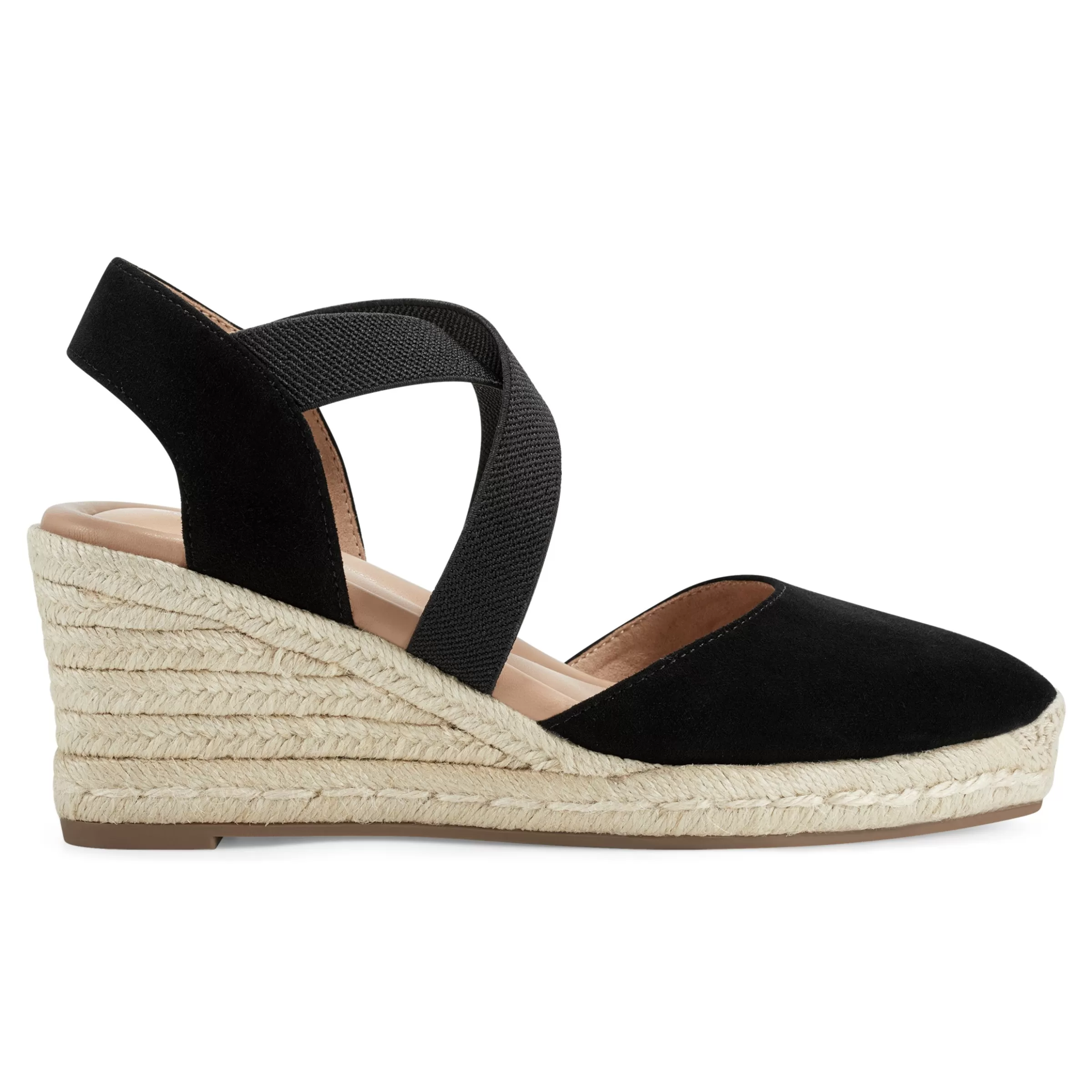 Dress | Sandals-Easy Spirit Meza Espadrille Wedge Sandals Black Suede