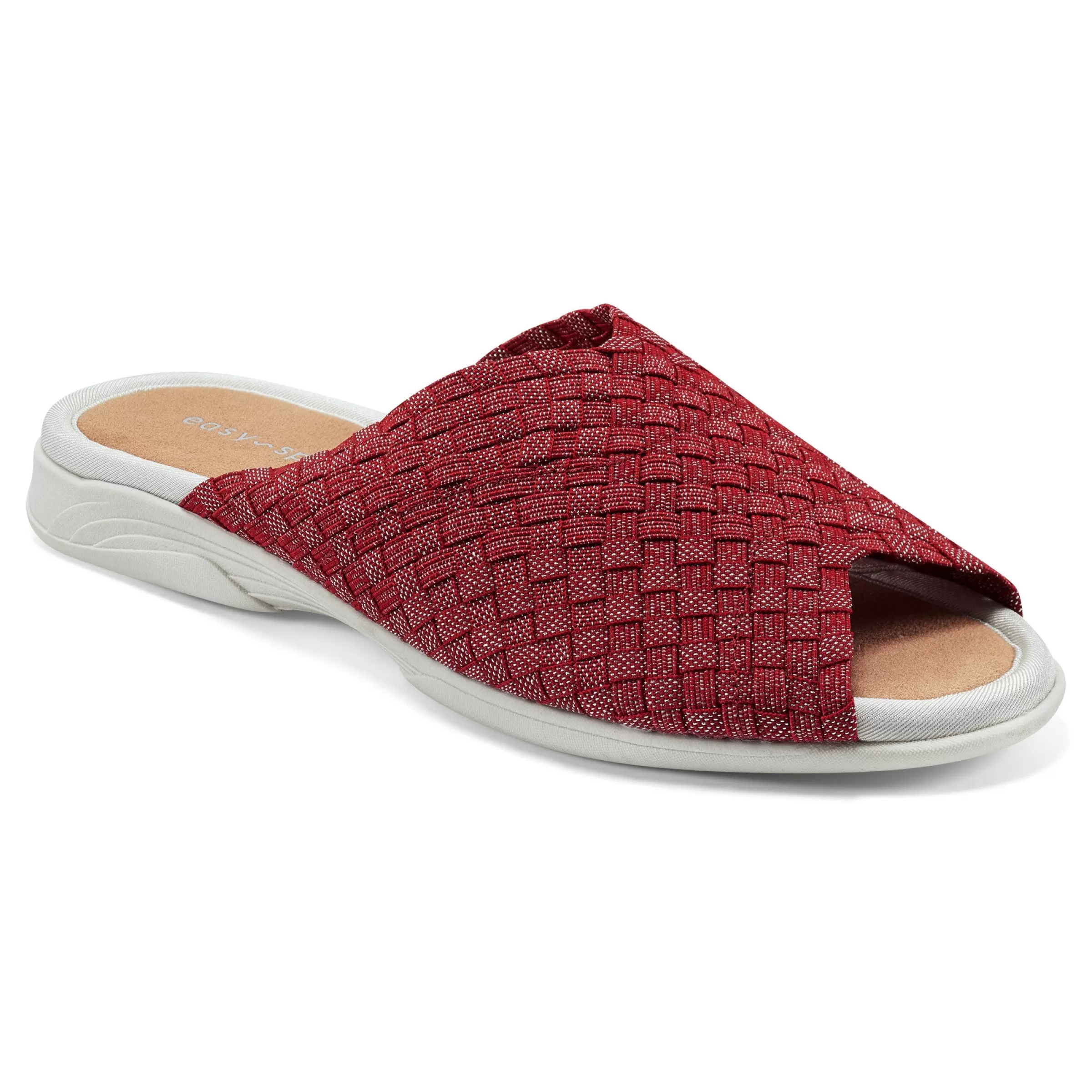 Casual | Flats-Easy Spirit Nora Slide Sandals Red/Silver Woven Shimmer