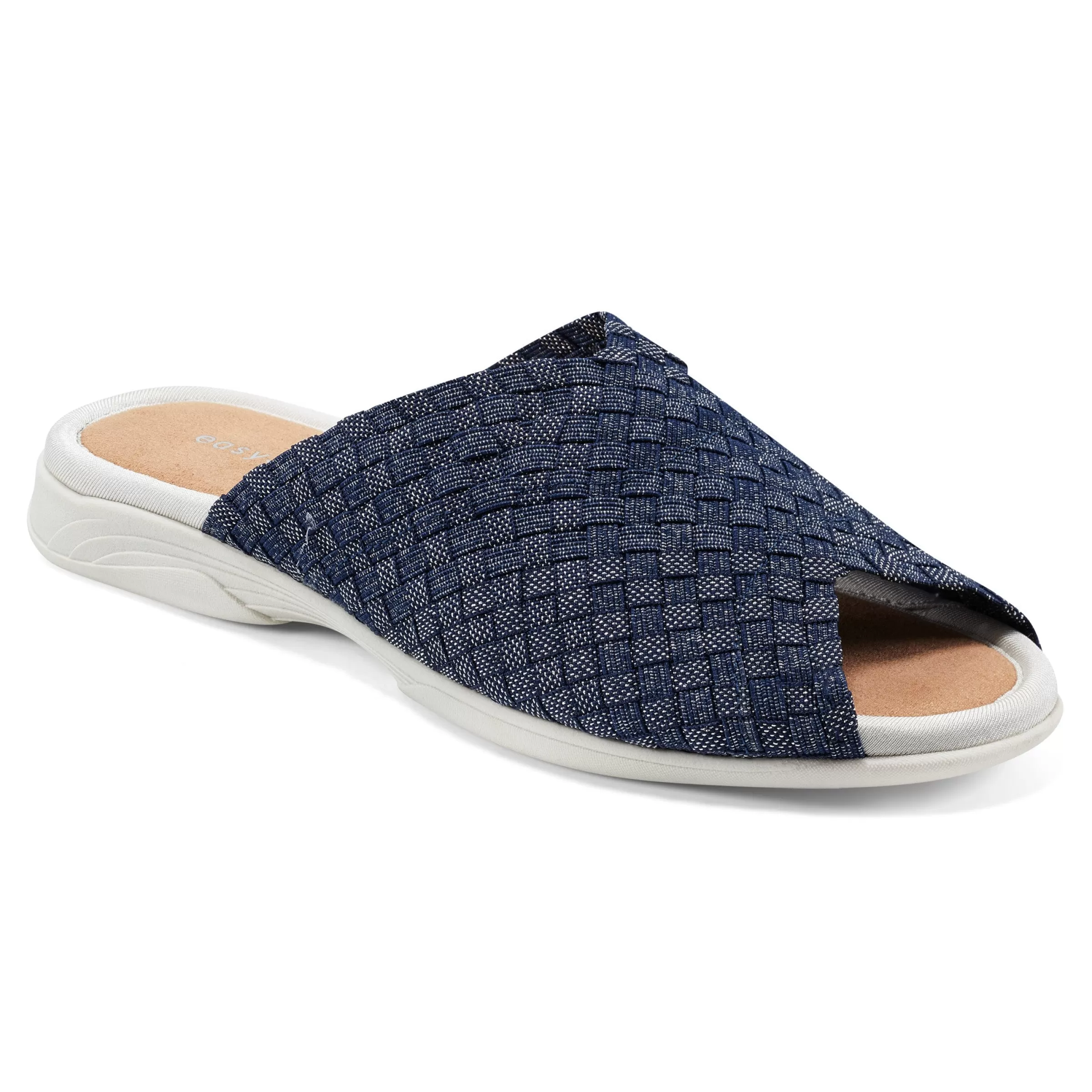 Casual | Flats-Easy Spirit Nora Slide Sandals Navy/Silver Woven Shimmer