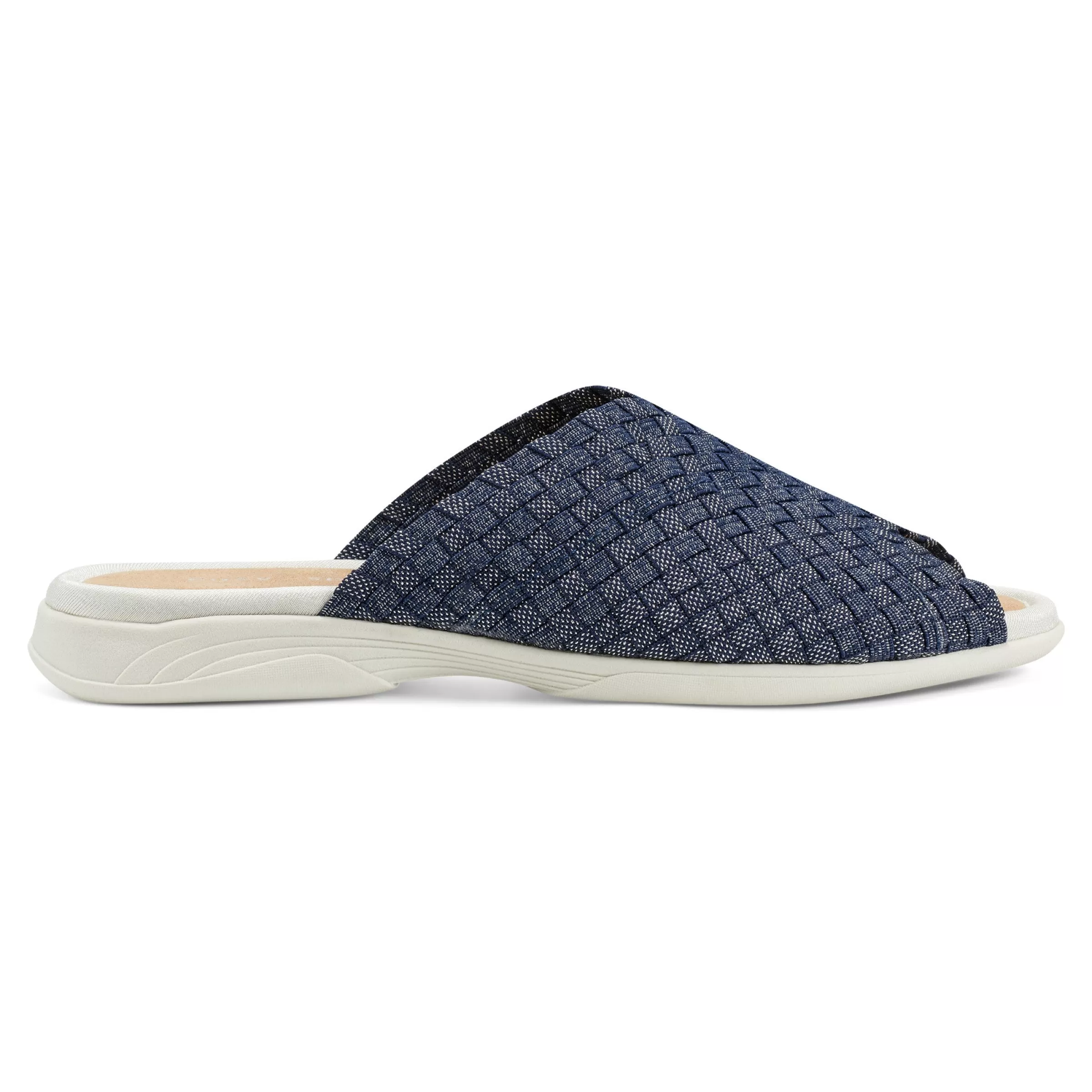 Casual | Flats-Easy Spirit Nora Slide Sandals Navy/Silver Woven Shimmer