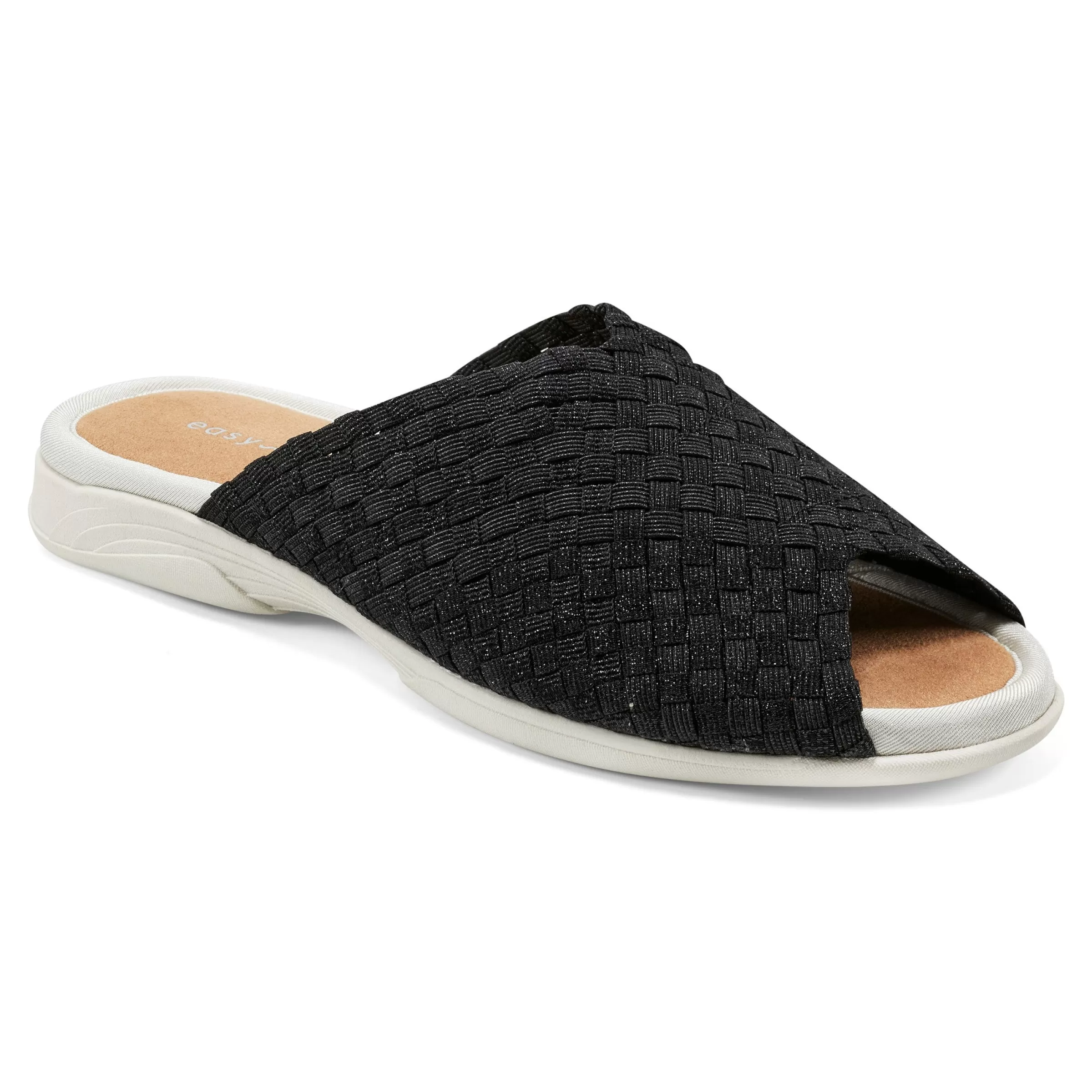 Casual | Flats-Easy Spirit Nora Slide Sandals Black Woven Shimmer