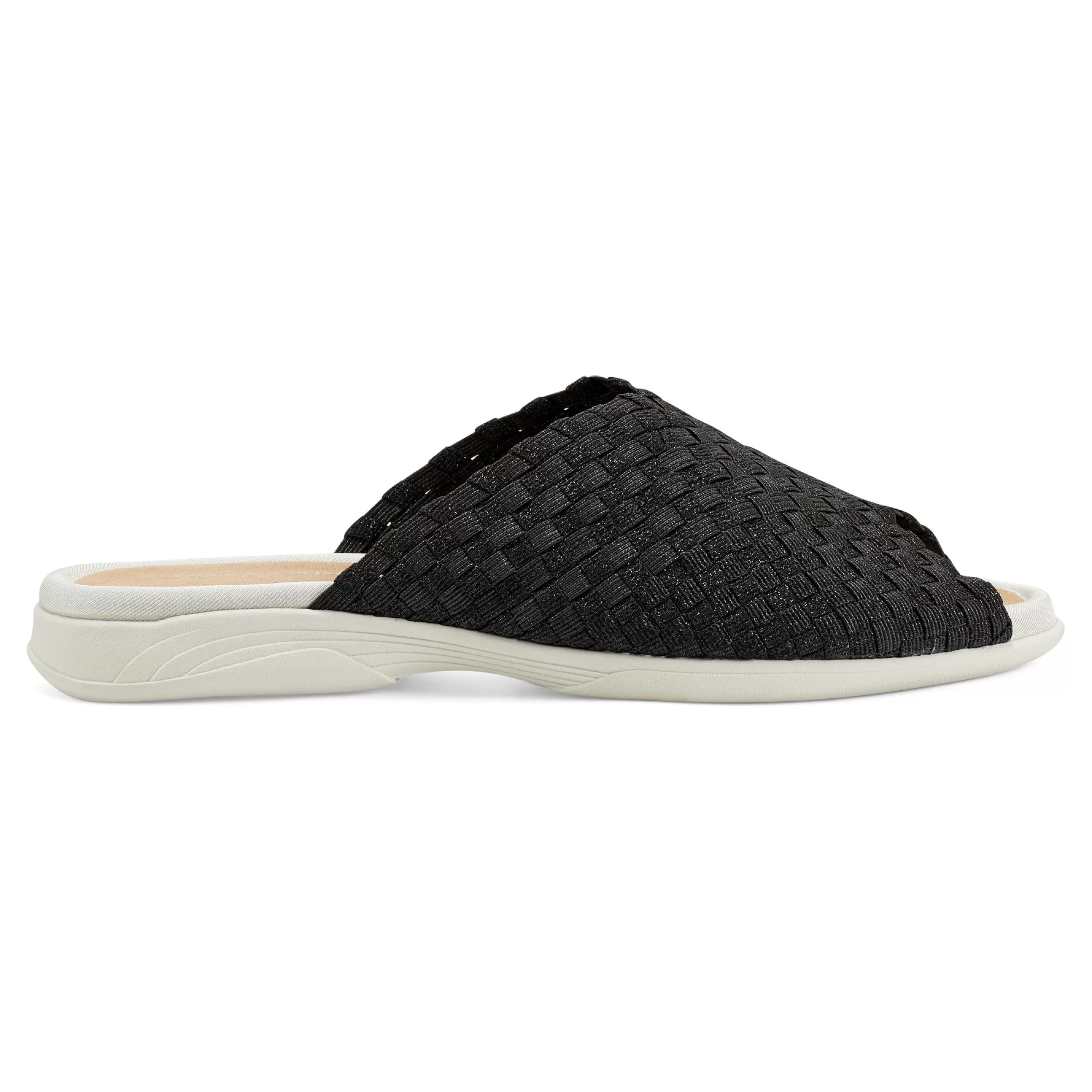 Casual | Flats-Easy Spirit Nora Slide Sandals Black Woven Shimmer