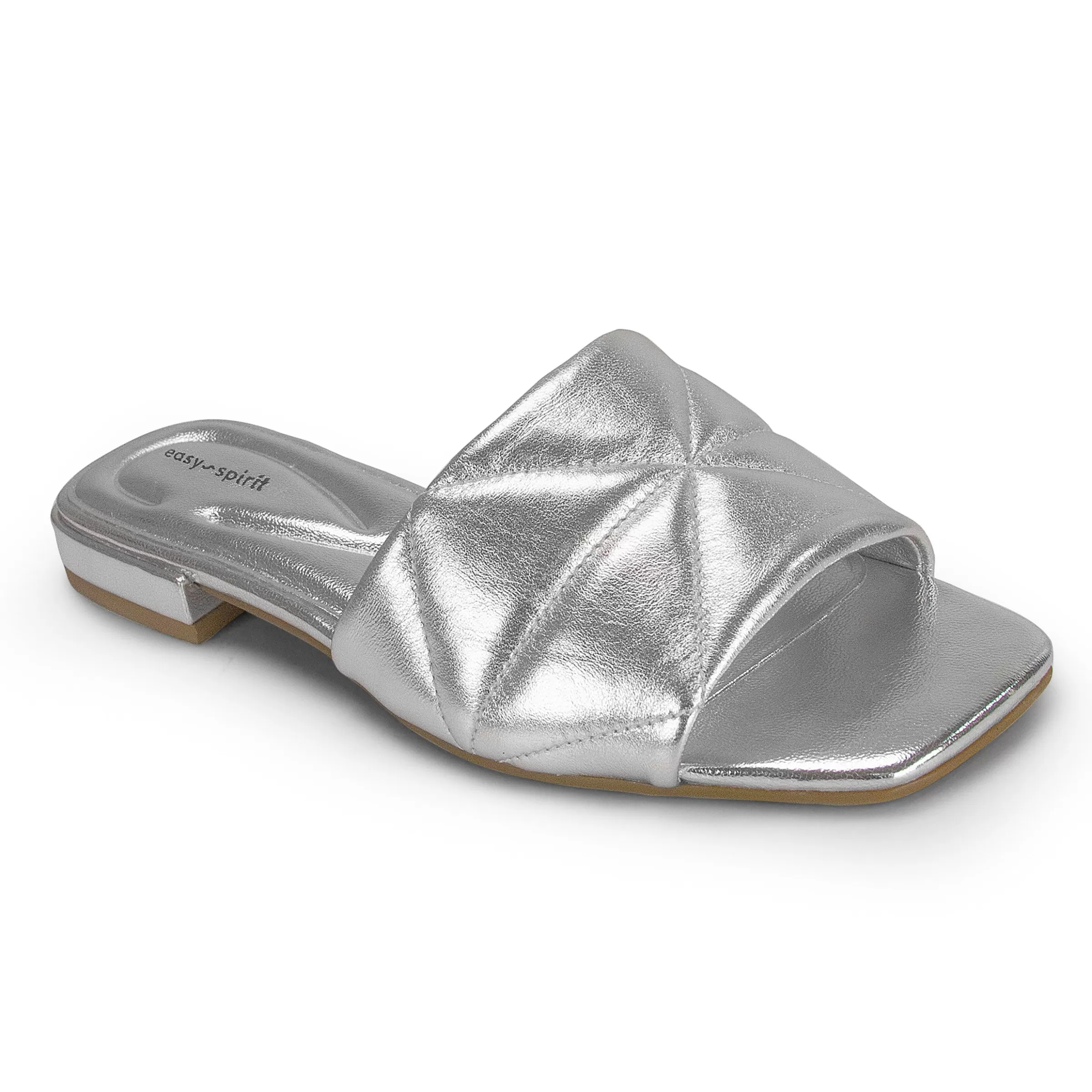 Dress | Sandals-Easy Spirit Quincie Flat Slide Sandals Silver Leather