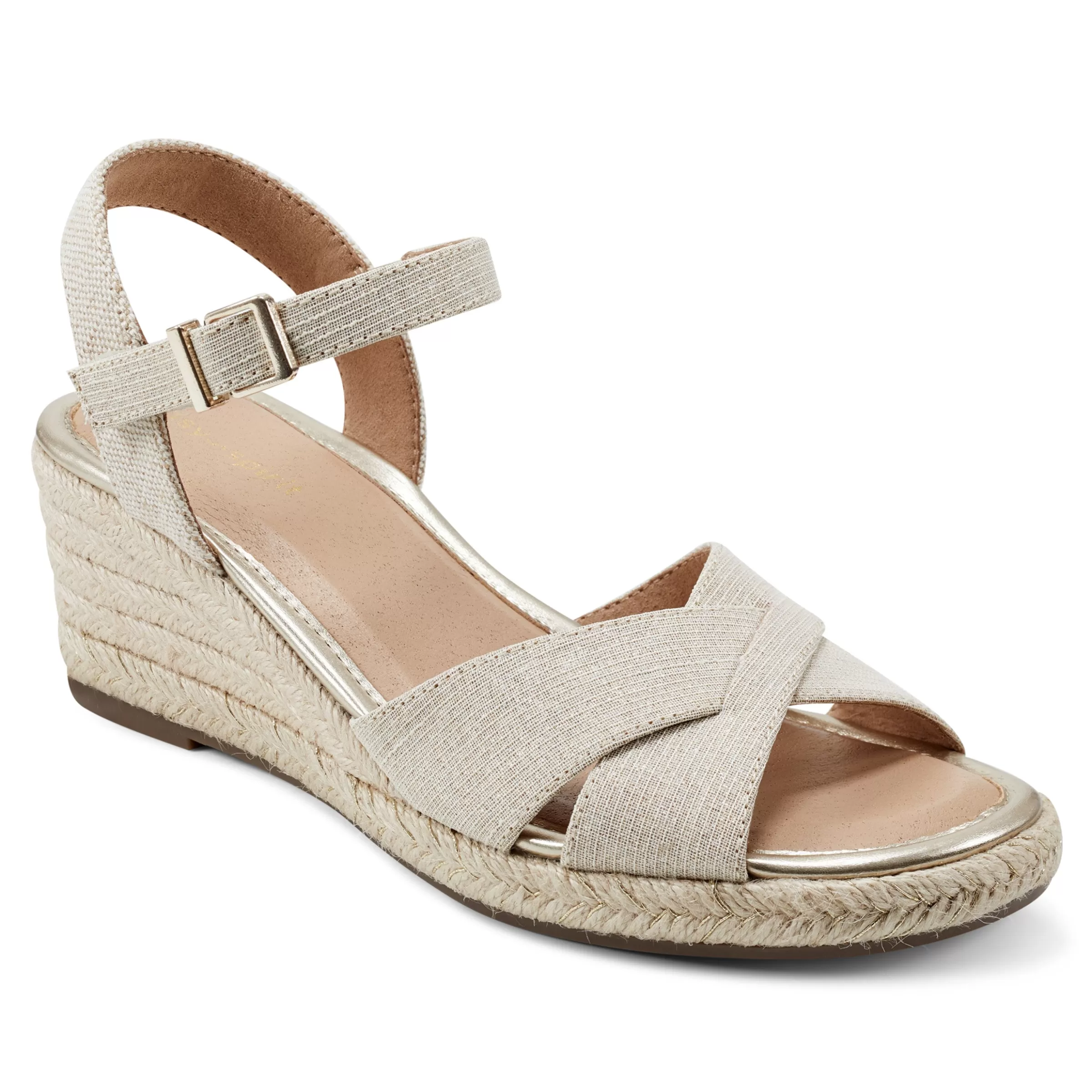 Dress | Sandals-Easy Spirit Shandra Wedge Sandals Gold Linen