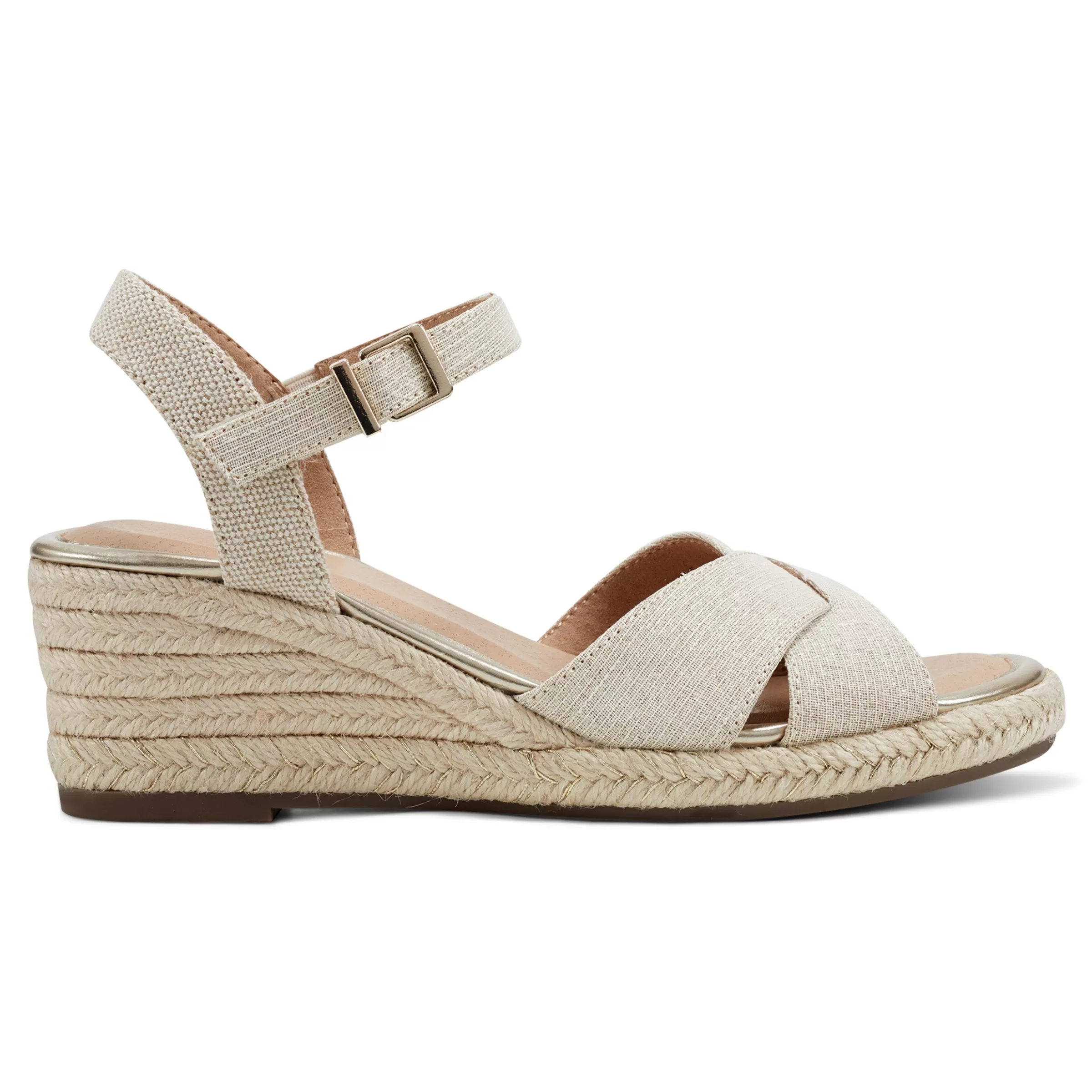 Dress | Sandals-Easy Spirit Shandra Wedge Sandals Gold Linen