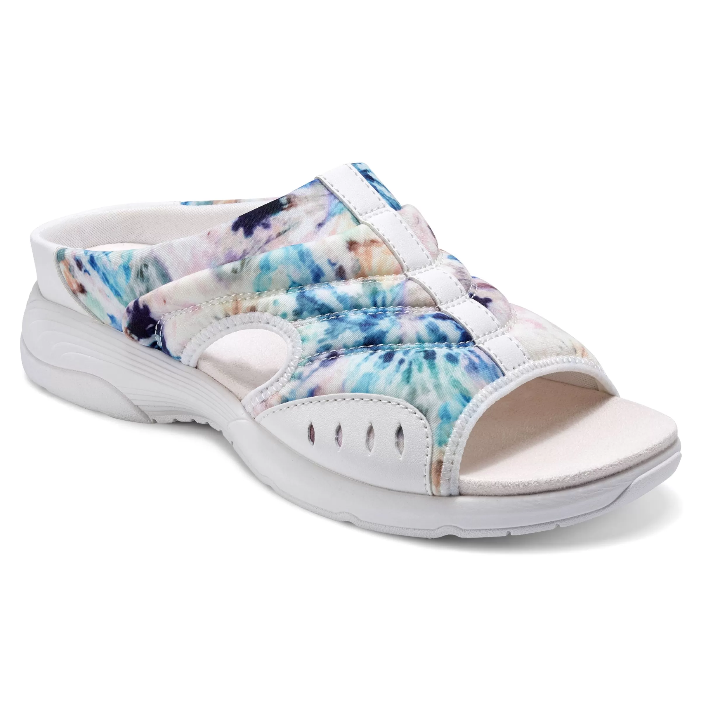 Traciee | Casual-Easy Spirit Traciee Slip On Sandals White Leather Tie Dye Print