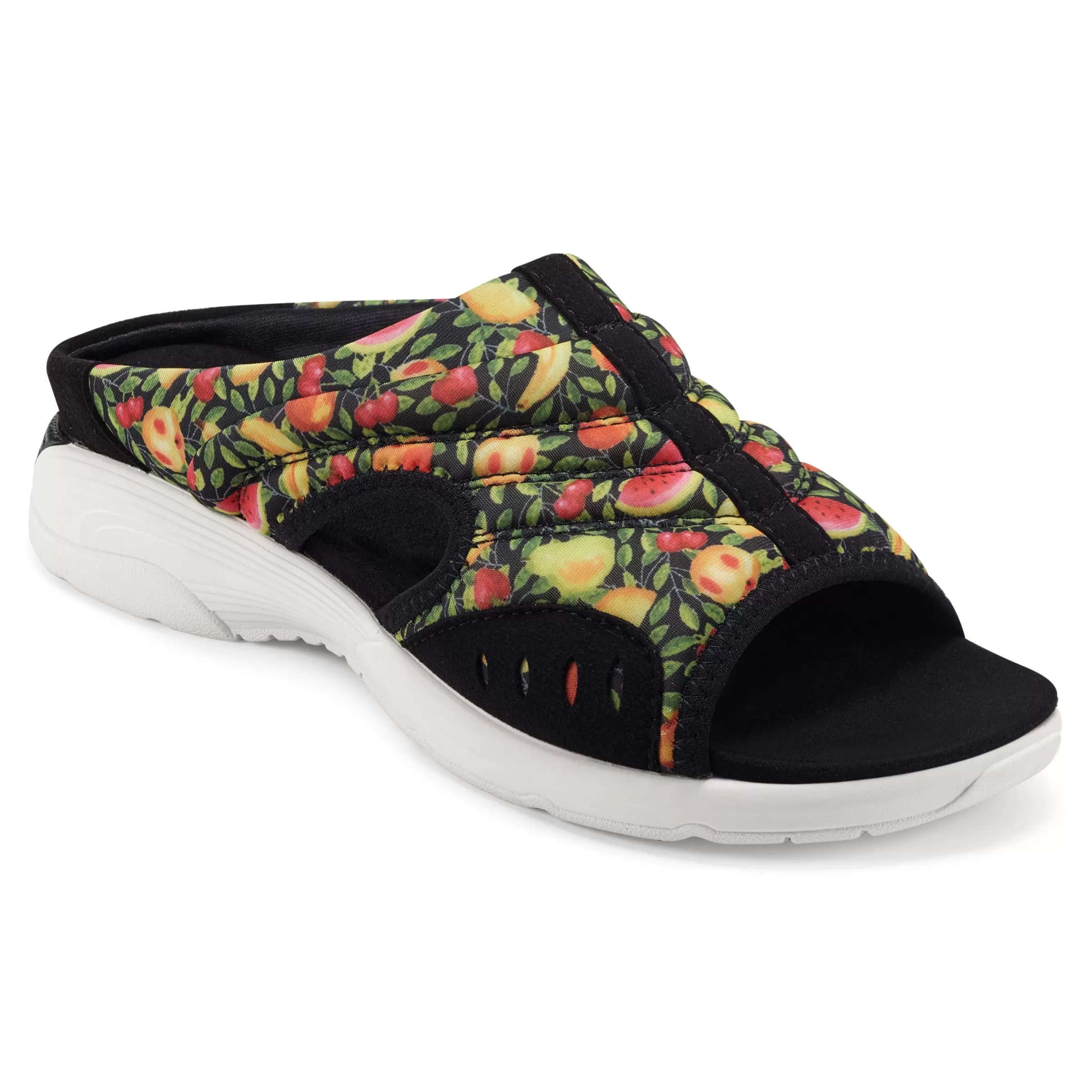 Traciee | Casual-Easy Spirit Traciee Slip On Sandals Black Multi Fruit Print